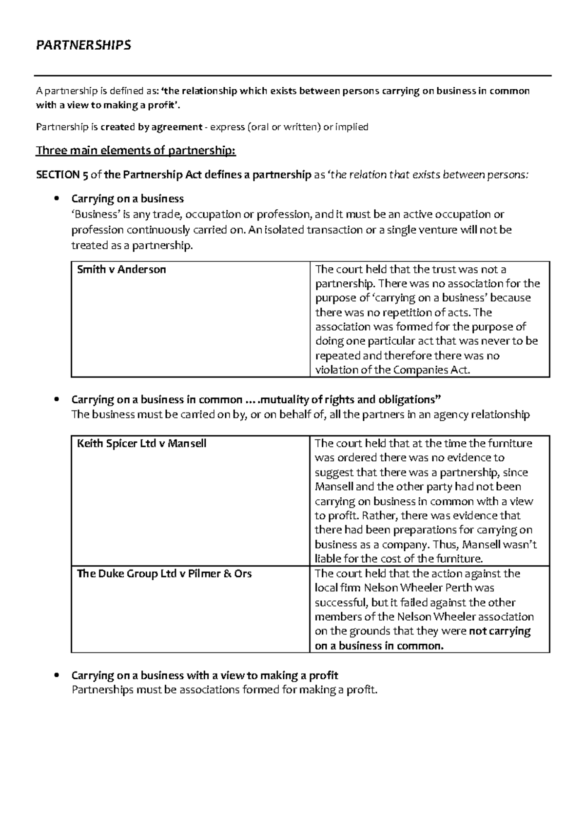 Partnership Law Notes (LAW 101): Key Concepts and Case Summaries - Studocu