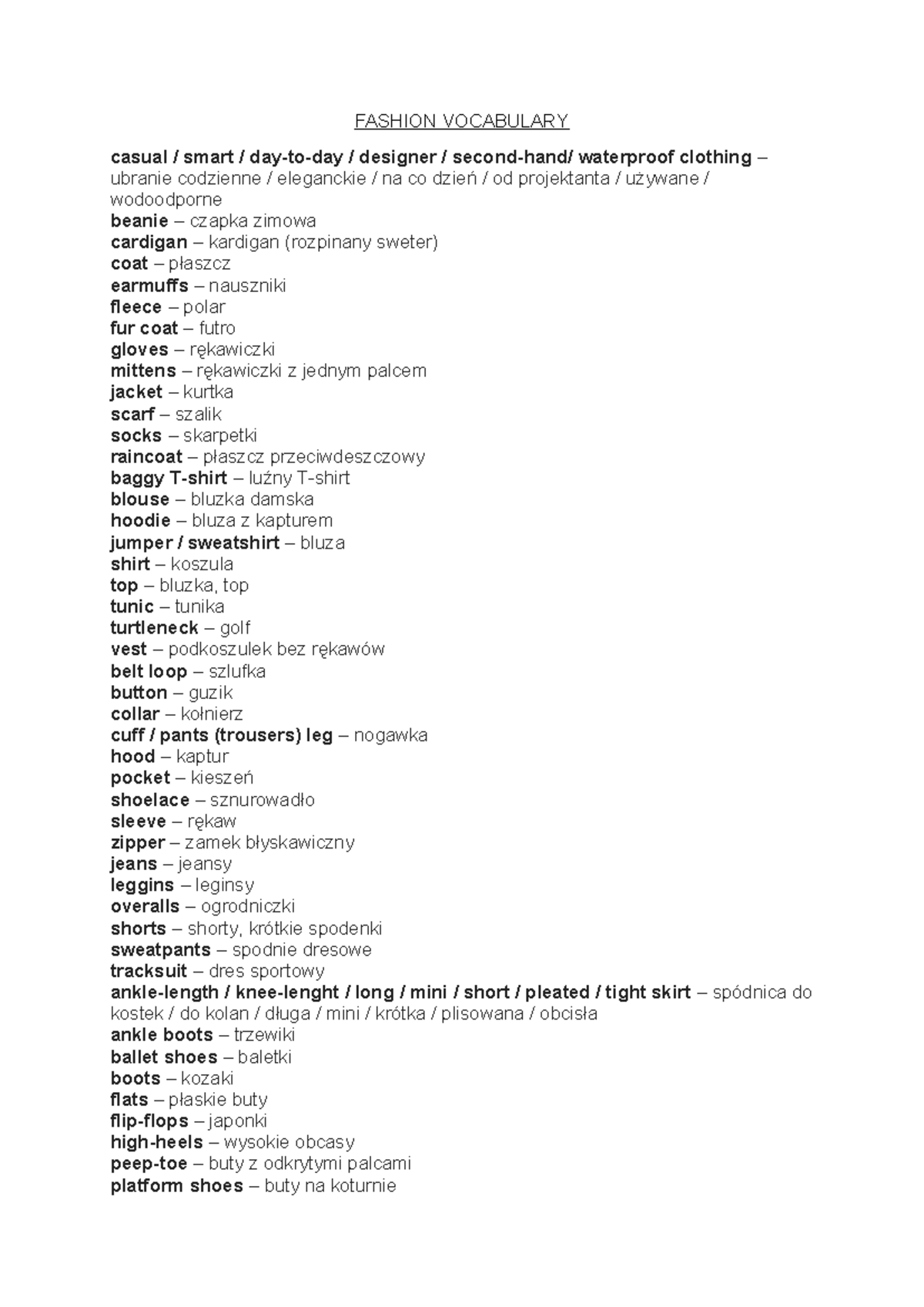 Fashion Vocabulary: Essential Terms and Expressions for 2023 - Studocu