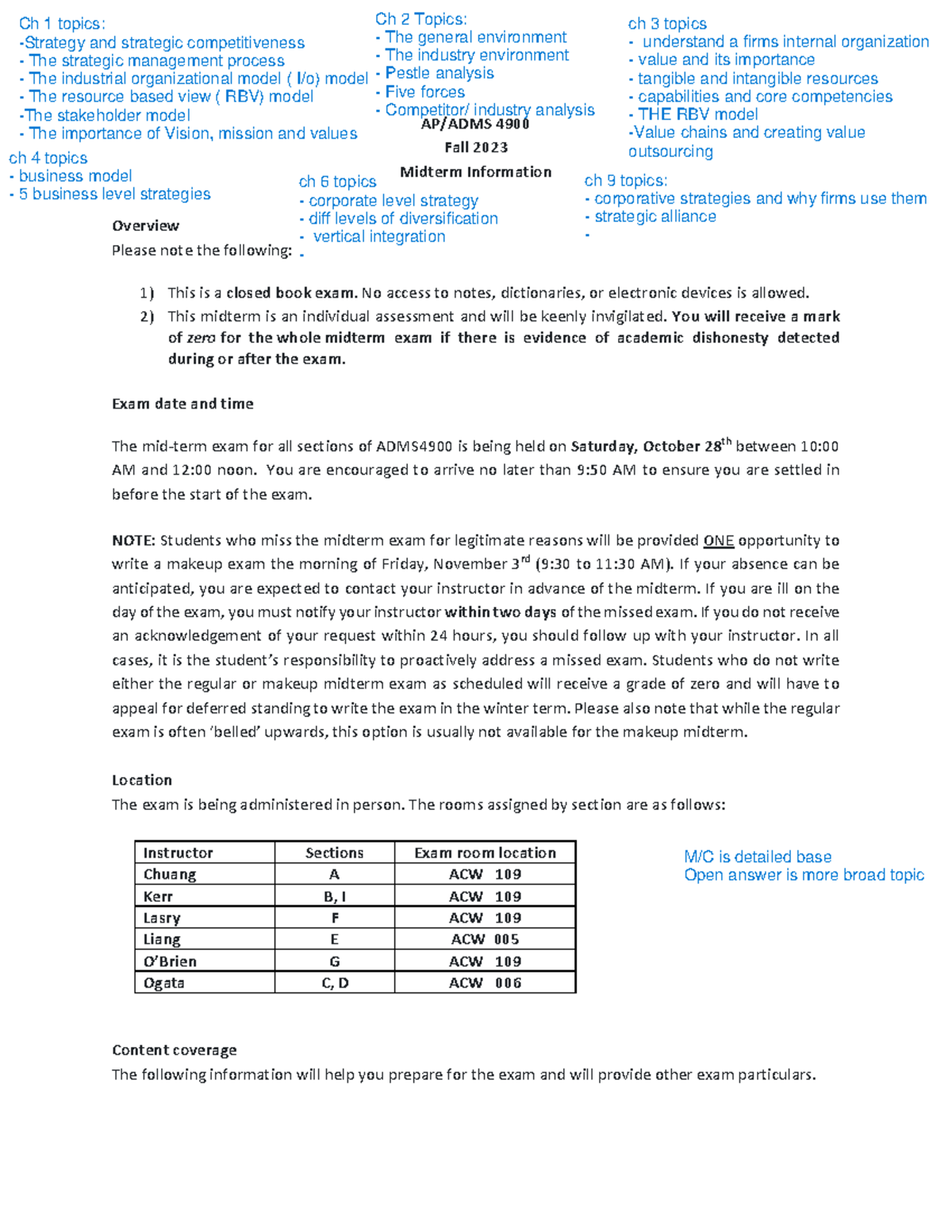 Midterm Exam Details for AP/ADMS 4900 - Fall 2023 - Studocu