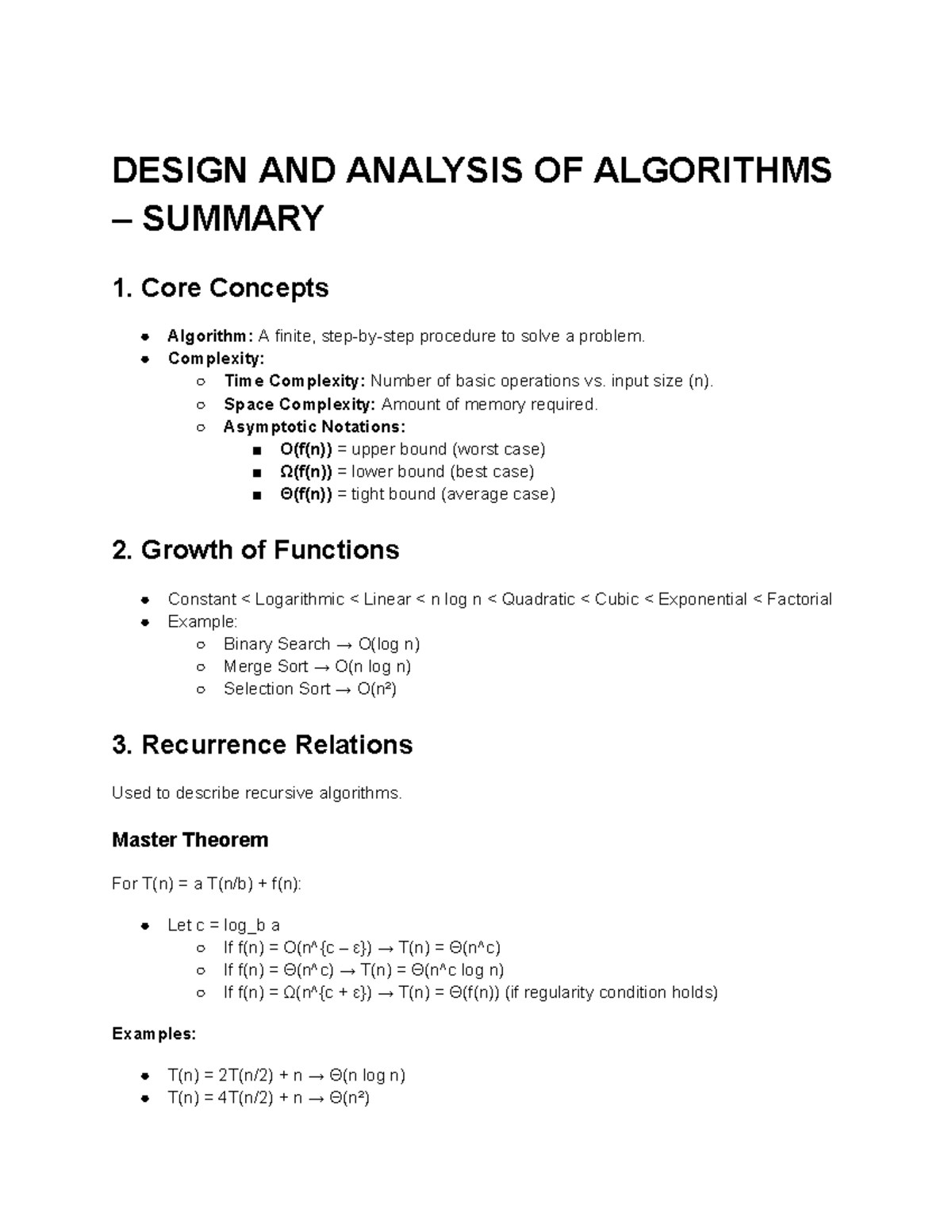 CS101: Design and Analysis of Algorithms - Summary Notes - Studocu
