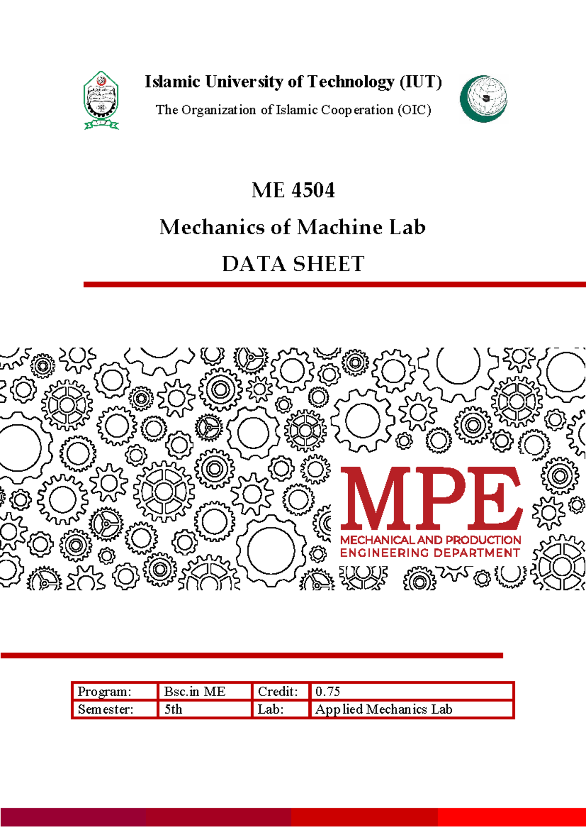 ME 4504 Mechanics of Machine Lab: Experiment 2 Data Sheet - Studocu