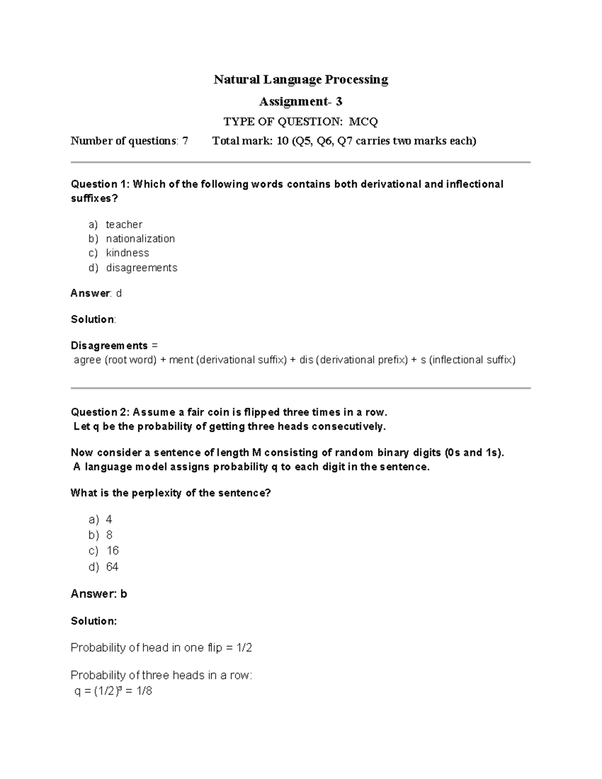 Natural Language Processing (NLP) 3: Week 03 Assignment Solutions - Studocu
