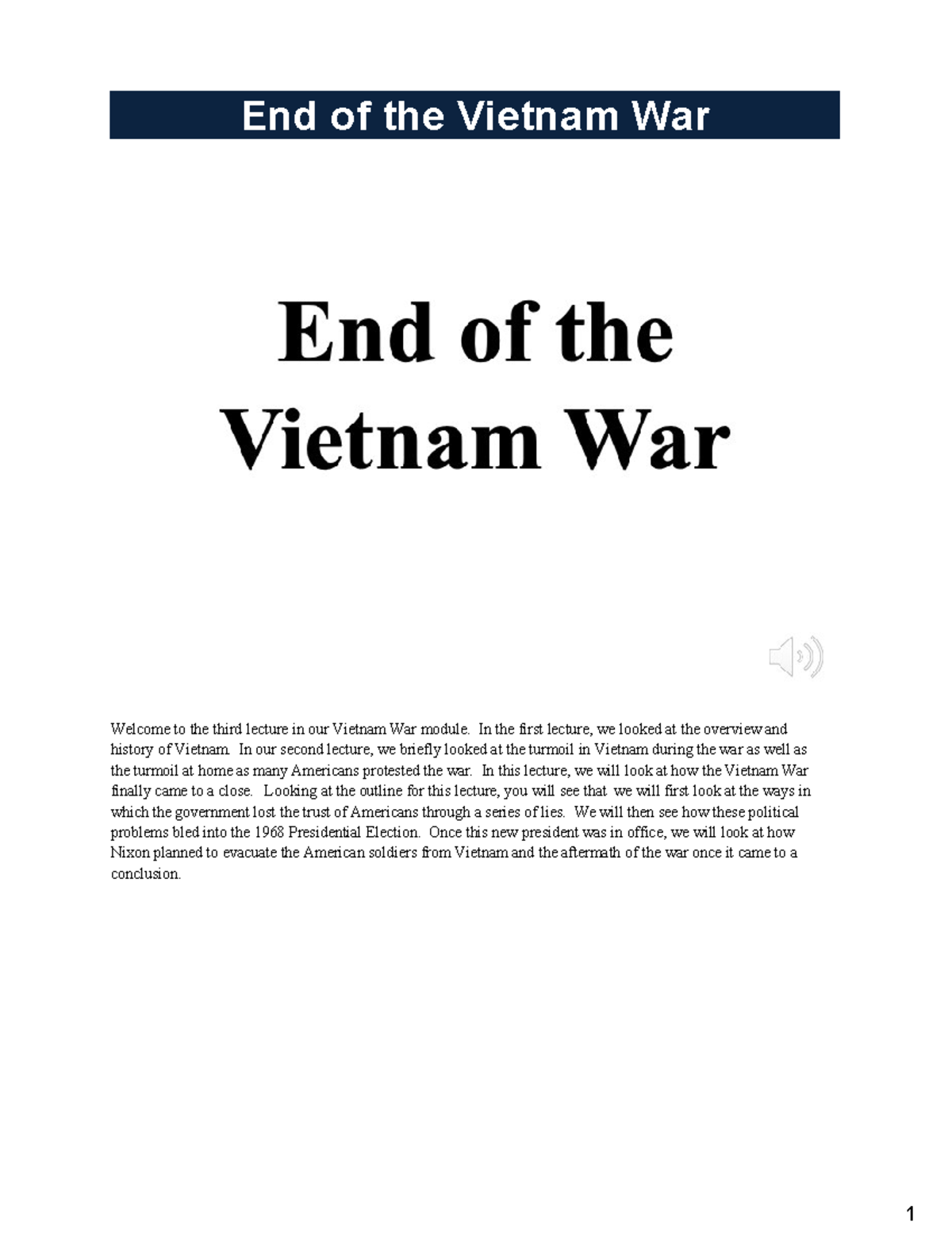 Lecture 3: The End of the Vietnam War and Political Fallout - Studocu