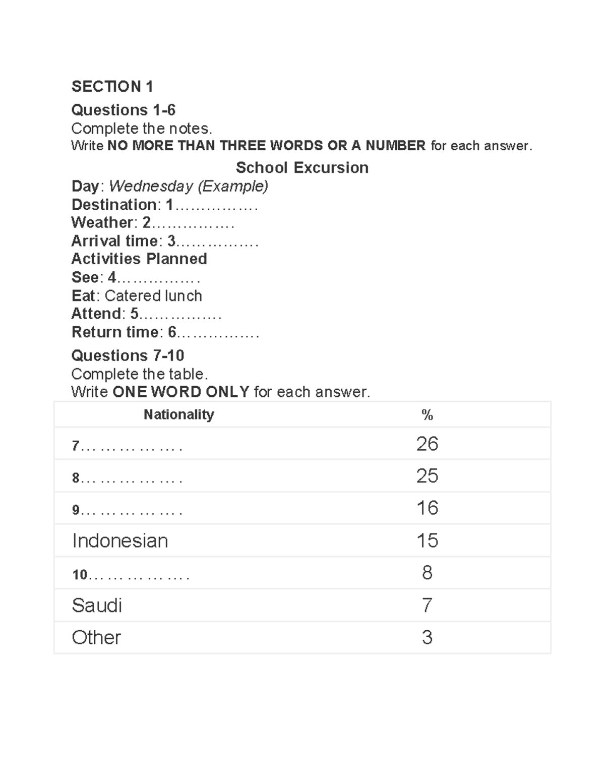 School Excursion Day Notes & Questions (Section 1-3) - Studocu
