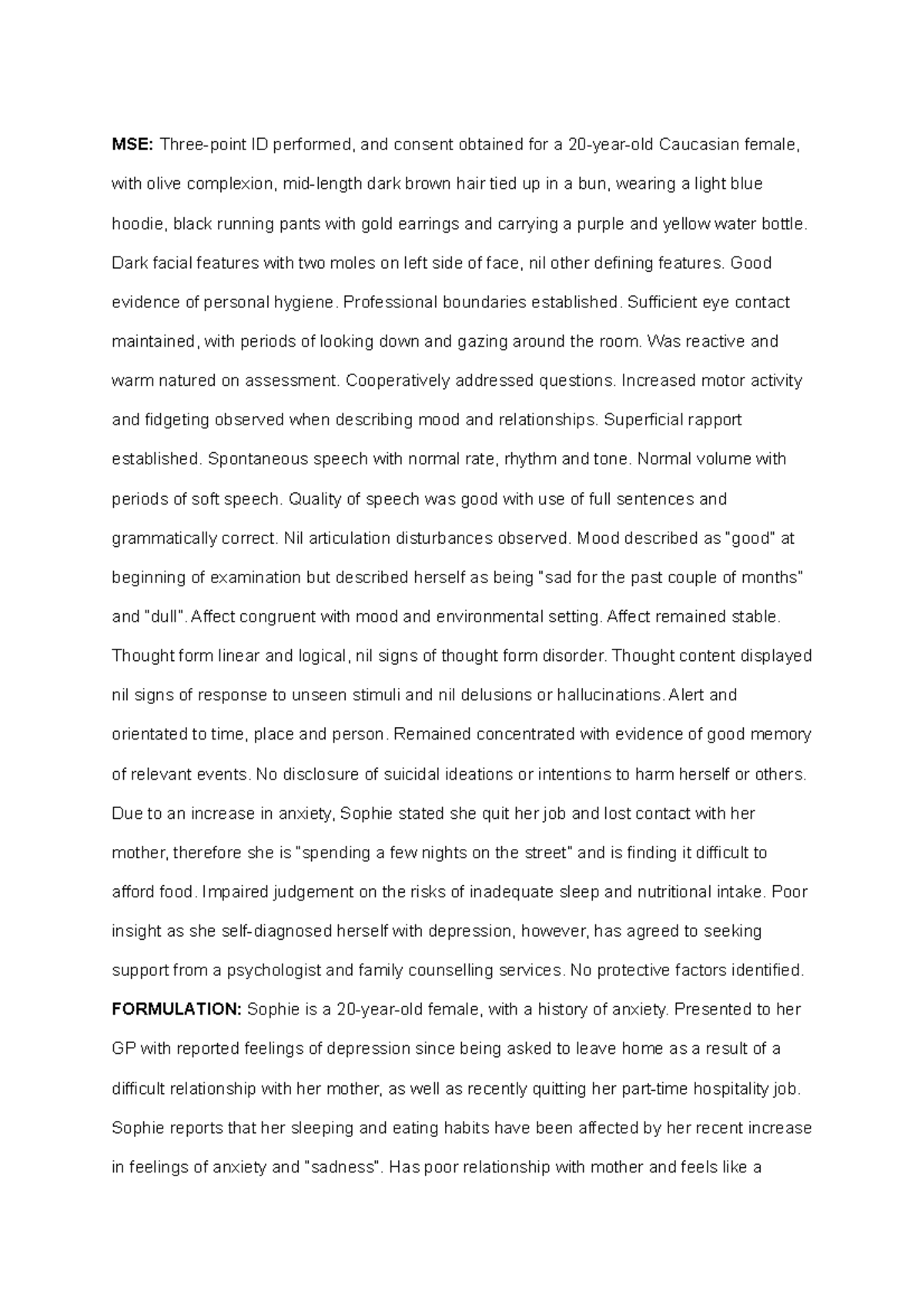 Advanced Mental Health Assessment: MSE, Formulation & Treatment Plan ...