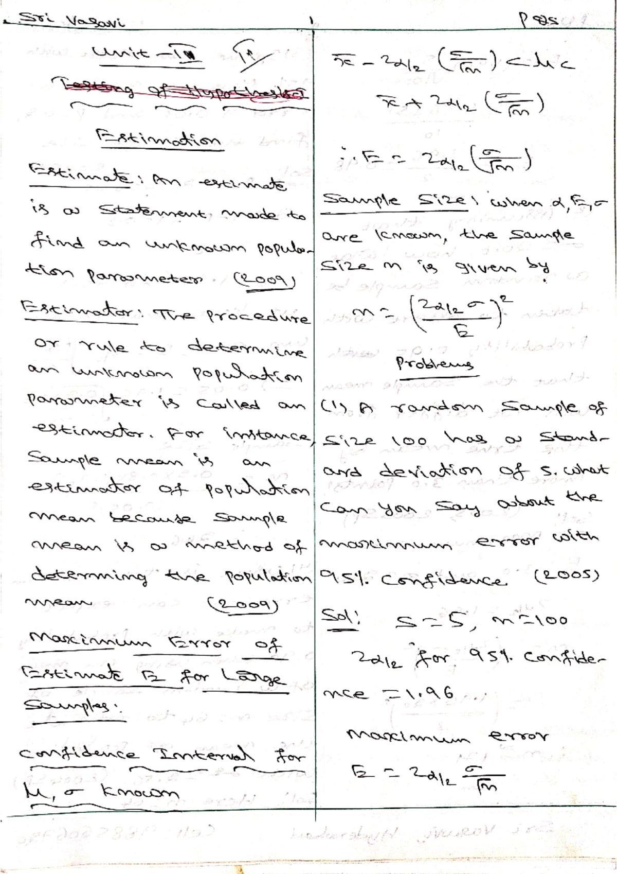 Unit 4: Estimation & Hypothesis Testing Notes - COSM - Studocu