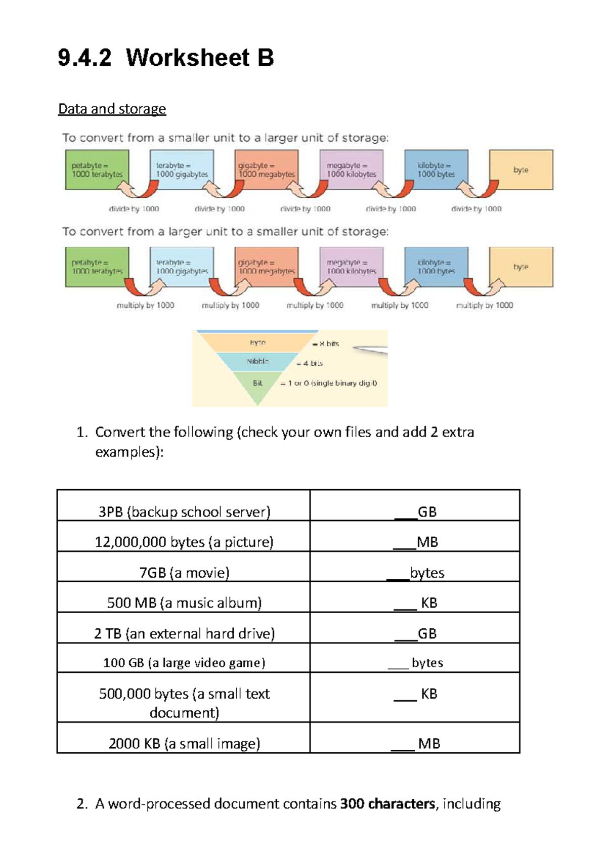 9.4.2 Worksheet B: Data Storage Conversion Examples - Studocu
