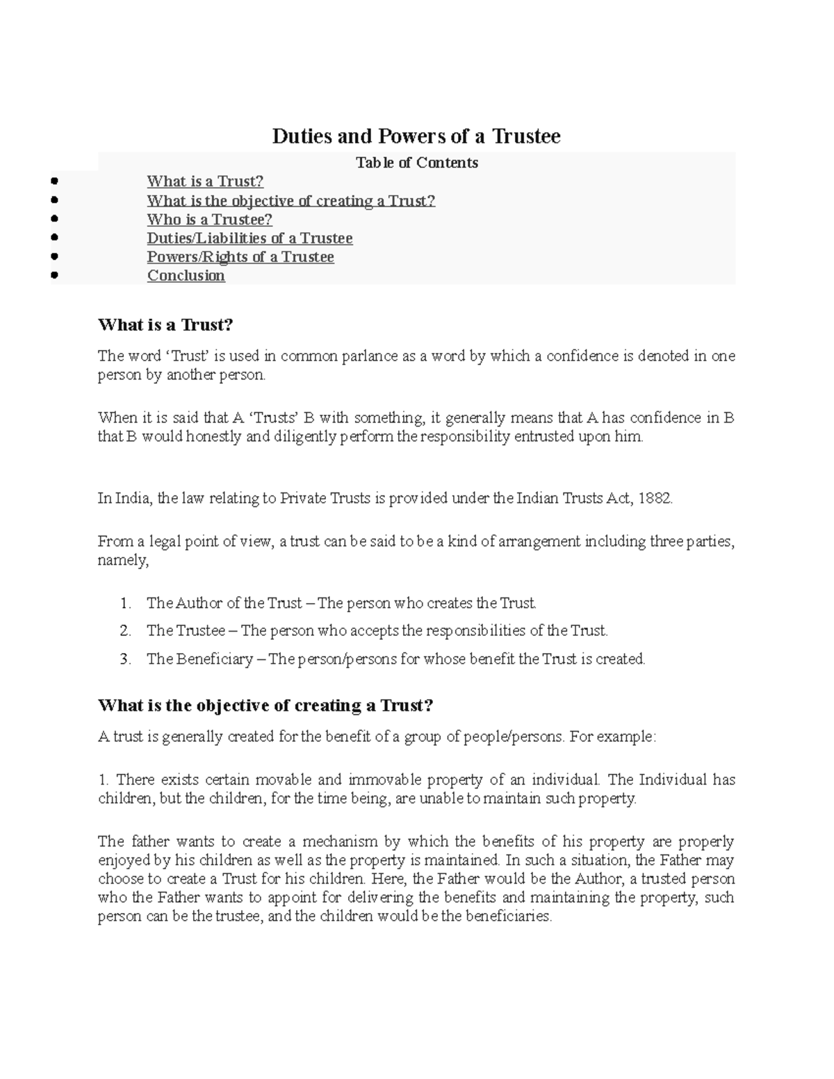 Indian Trusts Act Duties And Powers Of A Trustee Explained Studocu