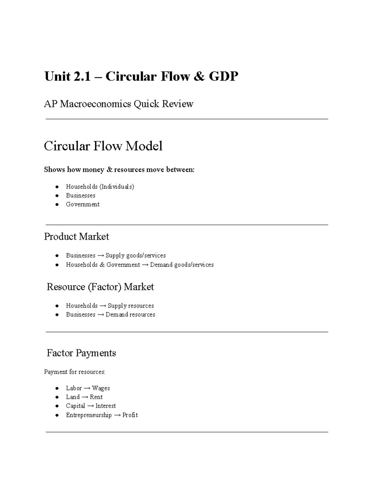 Unit 2.1 Quick Review: Circular Flow & GDP in AP Macroeconomics - Studocu