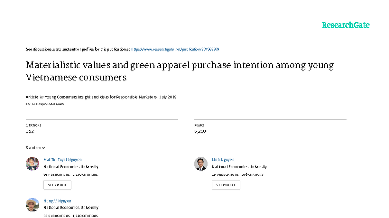 Materialistic Values & Green Apparel Purchase Intentions (YOUNG ...