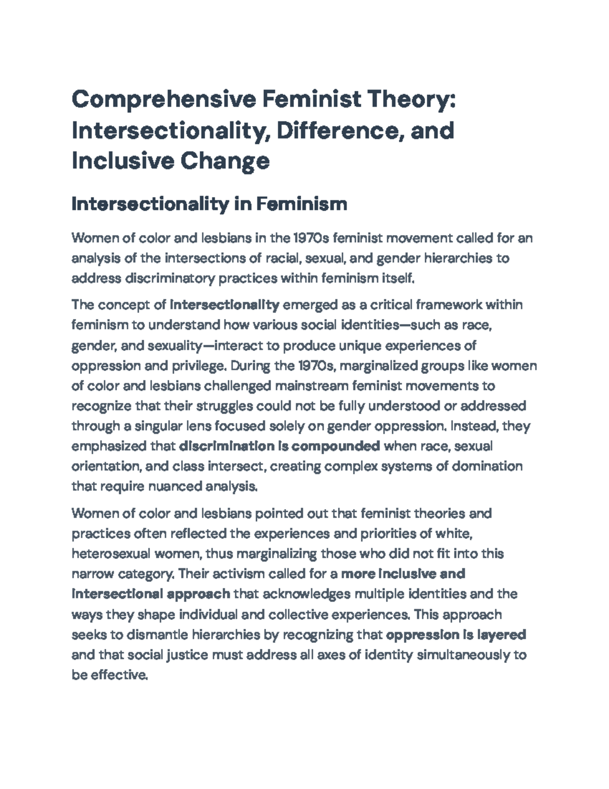 Comprehensive Feminist Theory: Intersectionality & Inclusivity Analysis ...