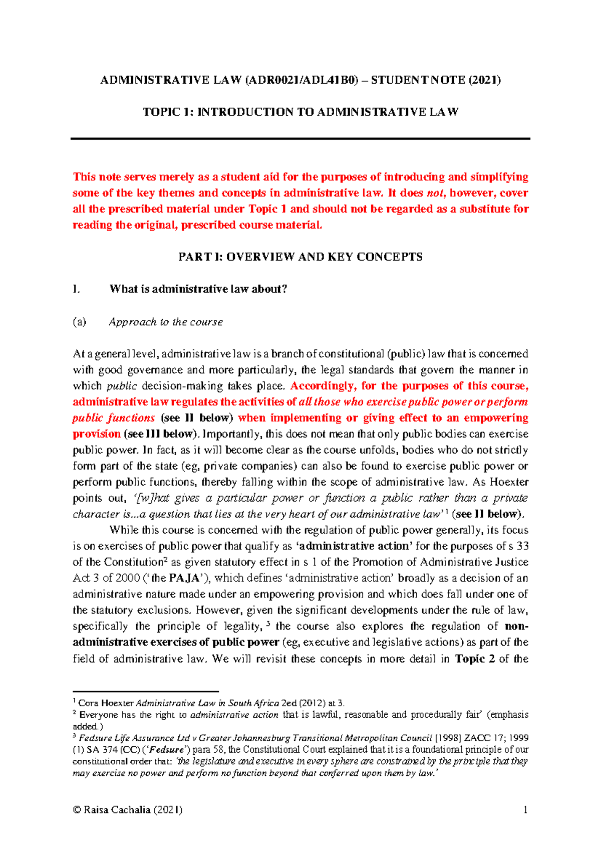 Administrative Law Overview: Topic 1 Notes for ADR0021/ADL41B0 - Studocu