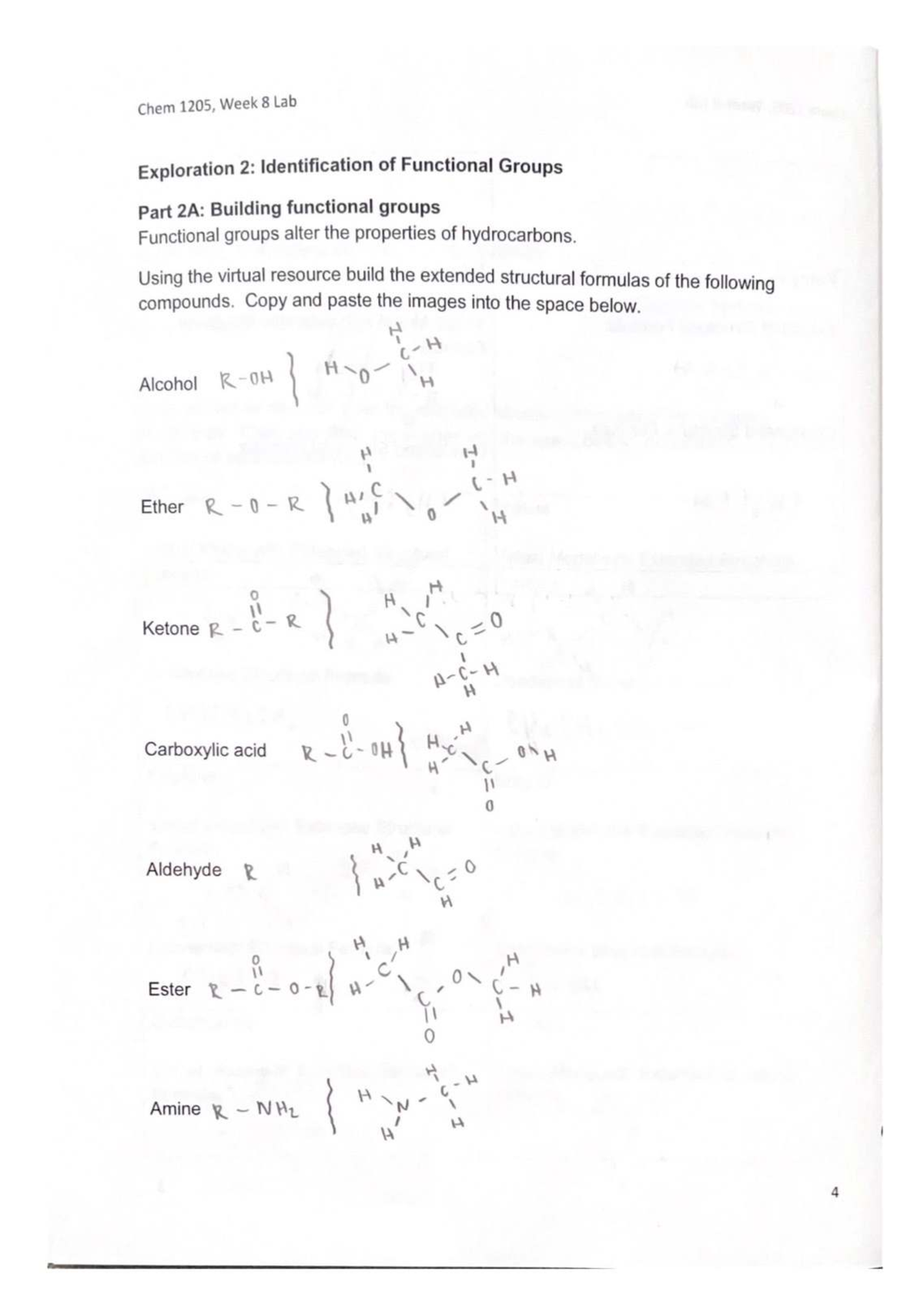 Chem 1205, Week 8 Lab: Building Functional Groups & Structures - Studocu