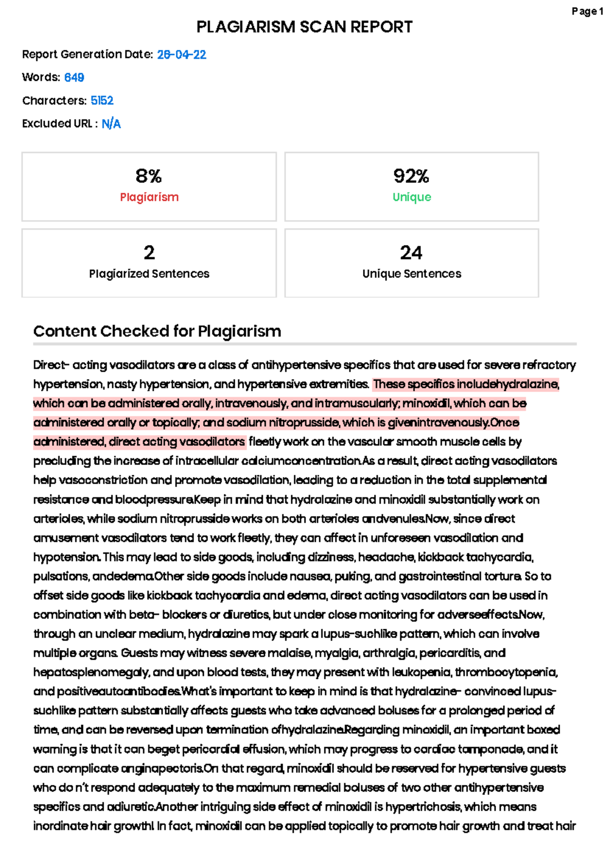 SER-PL-Scan Report: Analysis of Direct-Acting Vasodilators - Studocu
