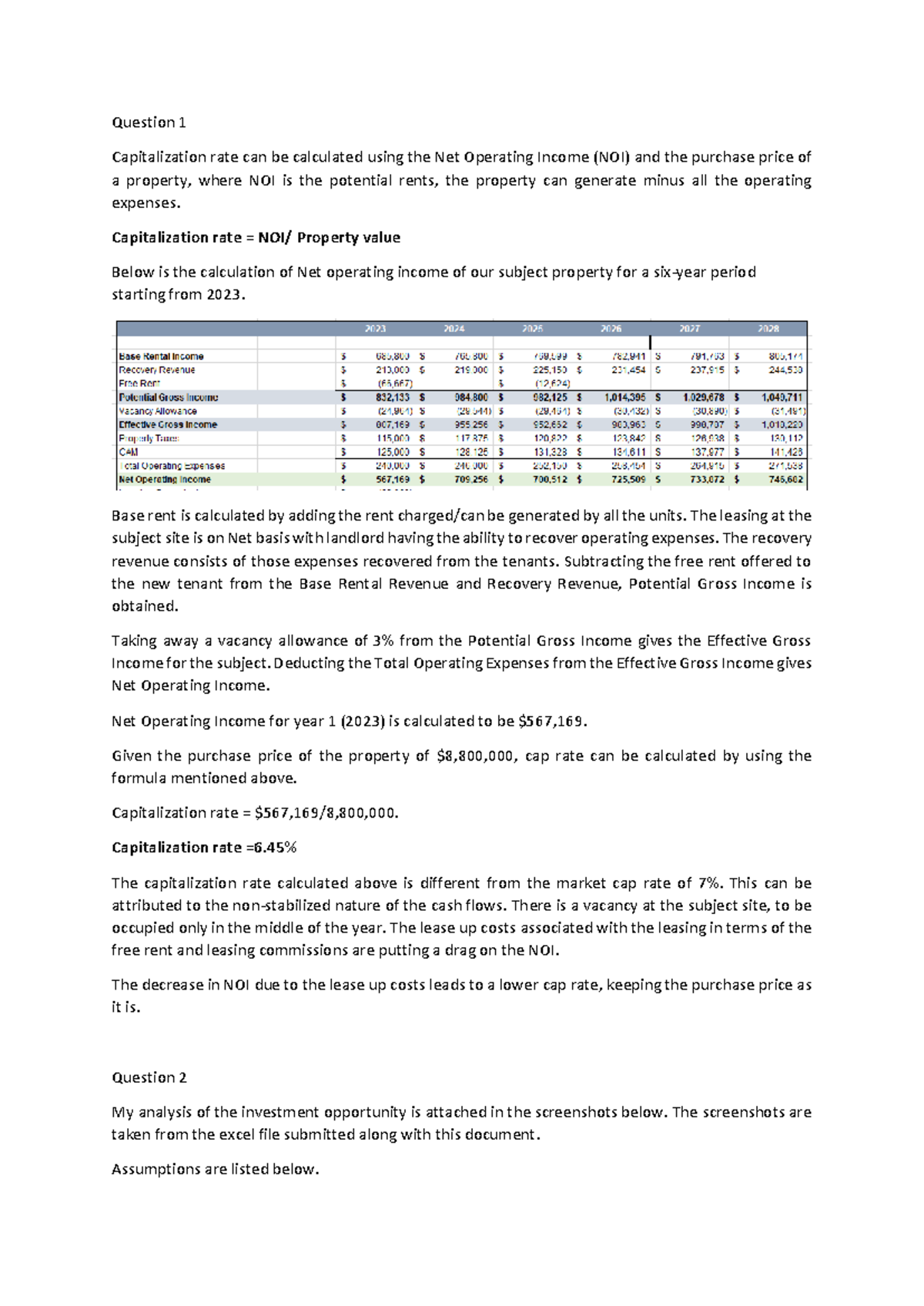 BUSI331 Project 1: Capitalization Rate & Investment Analysis Report ...