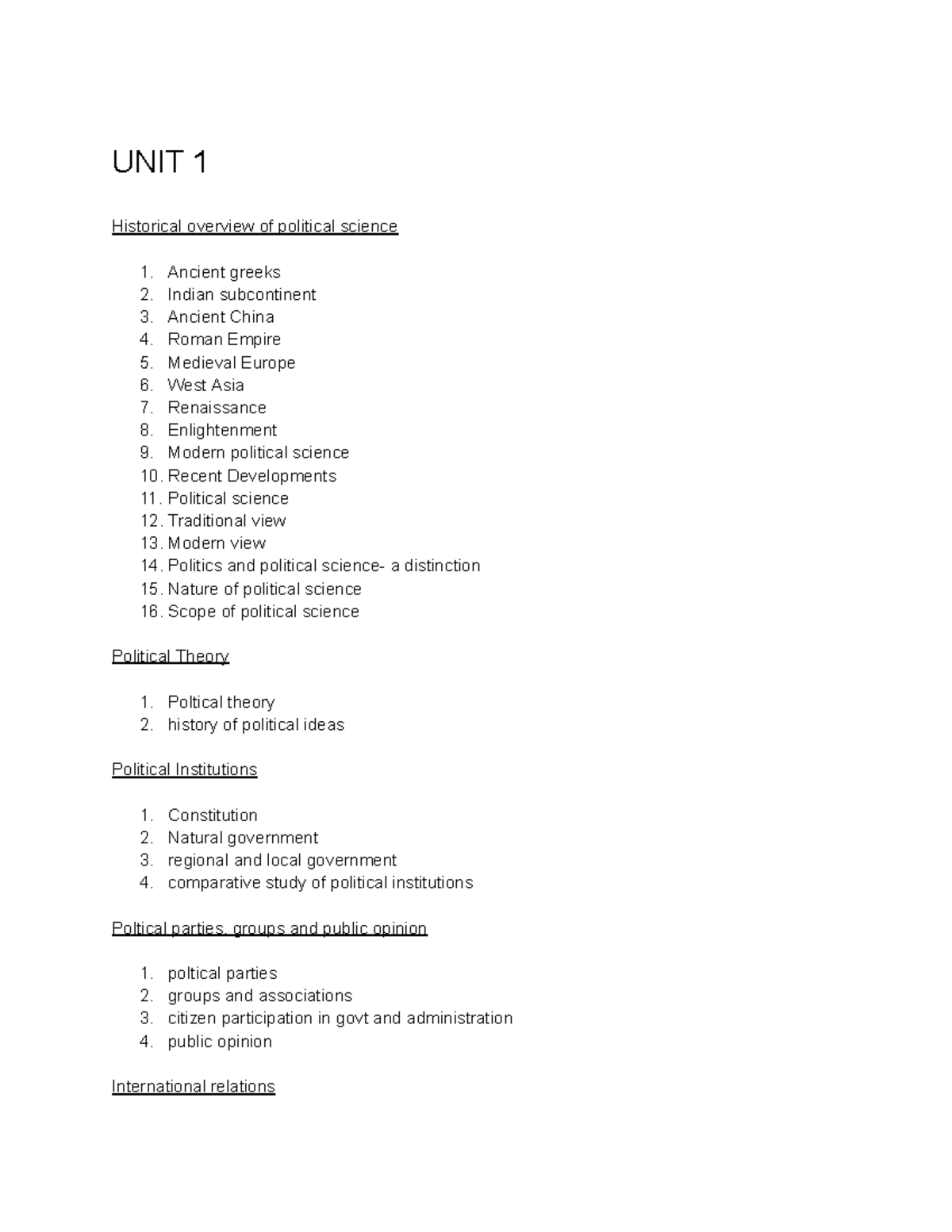 Pol sci unit 1 summary - eco - UNIT 1 Historical overview of political ...