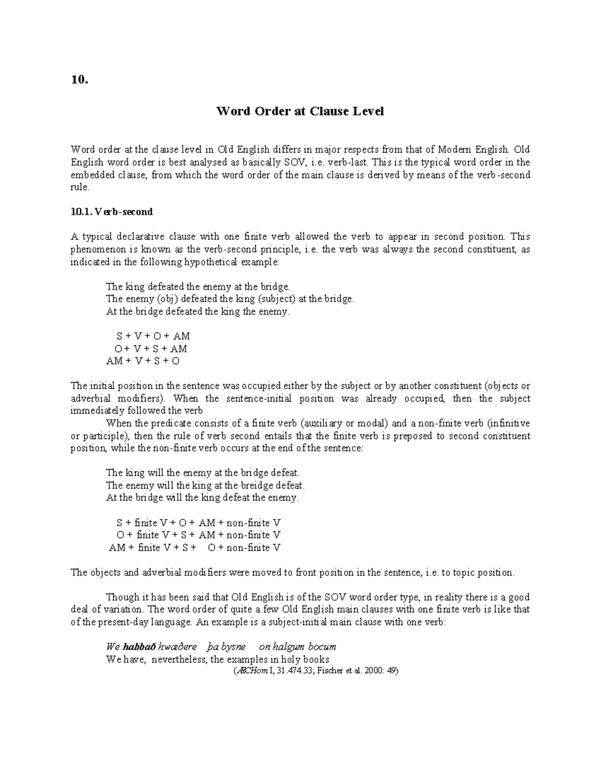 OE.10 Word Order at Clause Level in Old English: SOV vs. SVO - Studocu