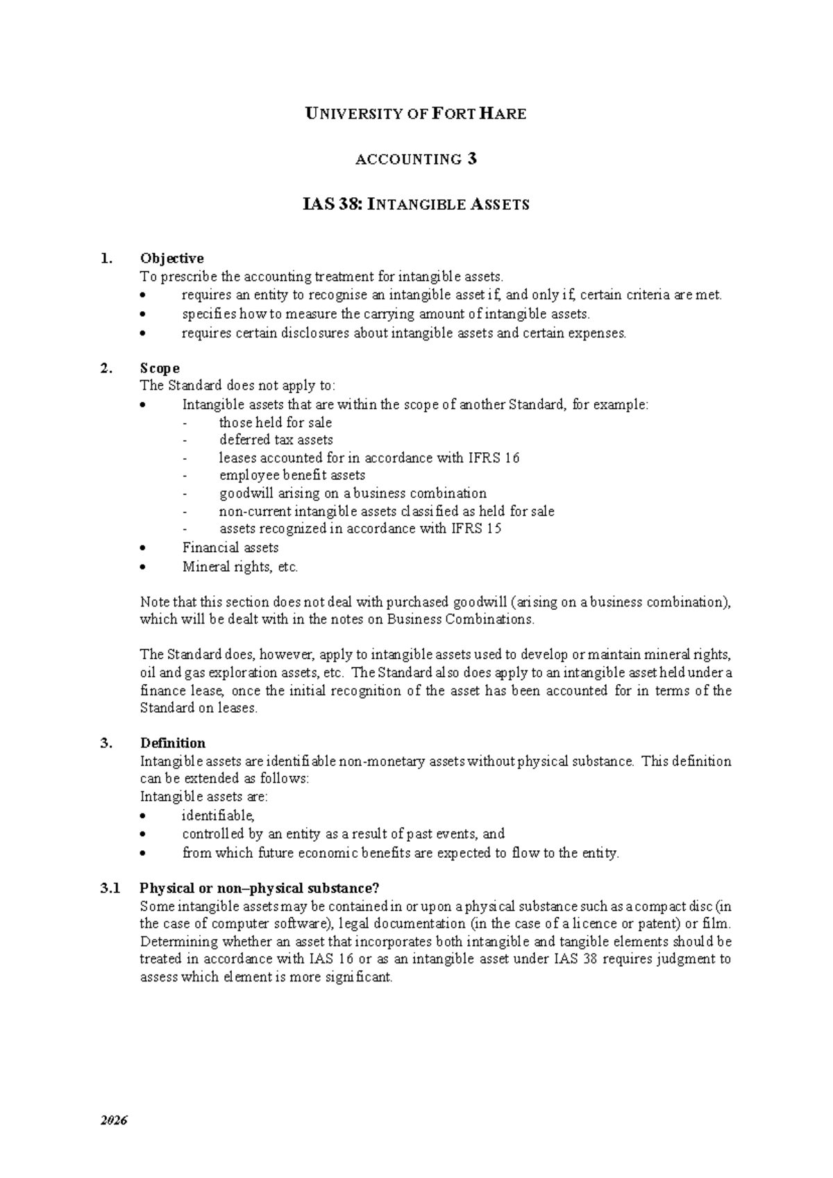 Notes on IAS 38: Intangible Assets - University of Fort Hare 2026 - Studocu