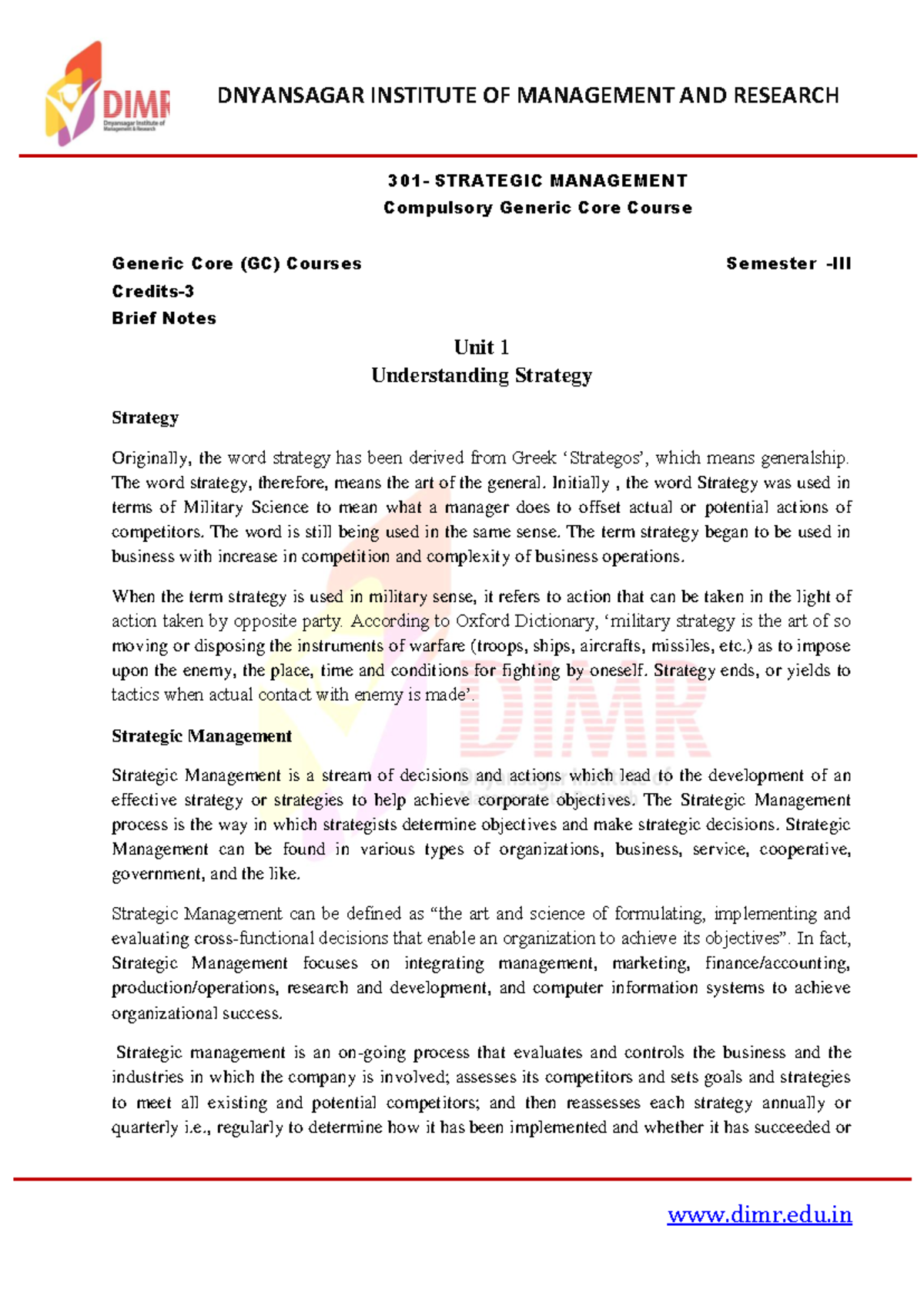 GC-301 Final Exam Notes on Strategic Management Concepts - Studocu