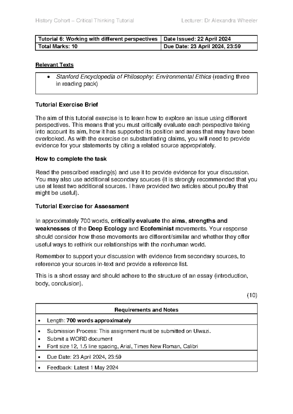 Tutorial 2: Critical Thinking in History - Identifying Arguments 2024 ...