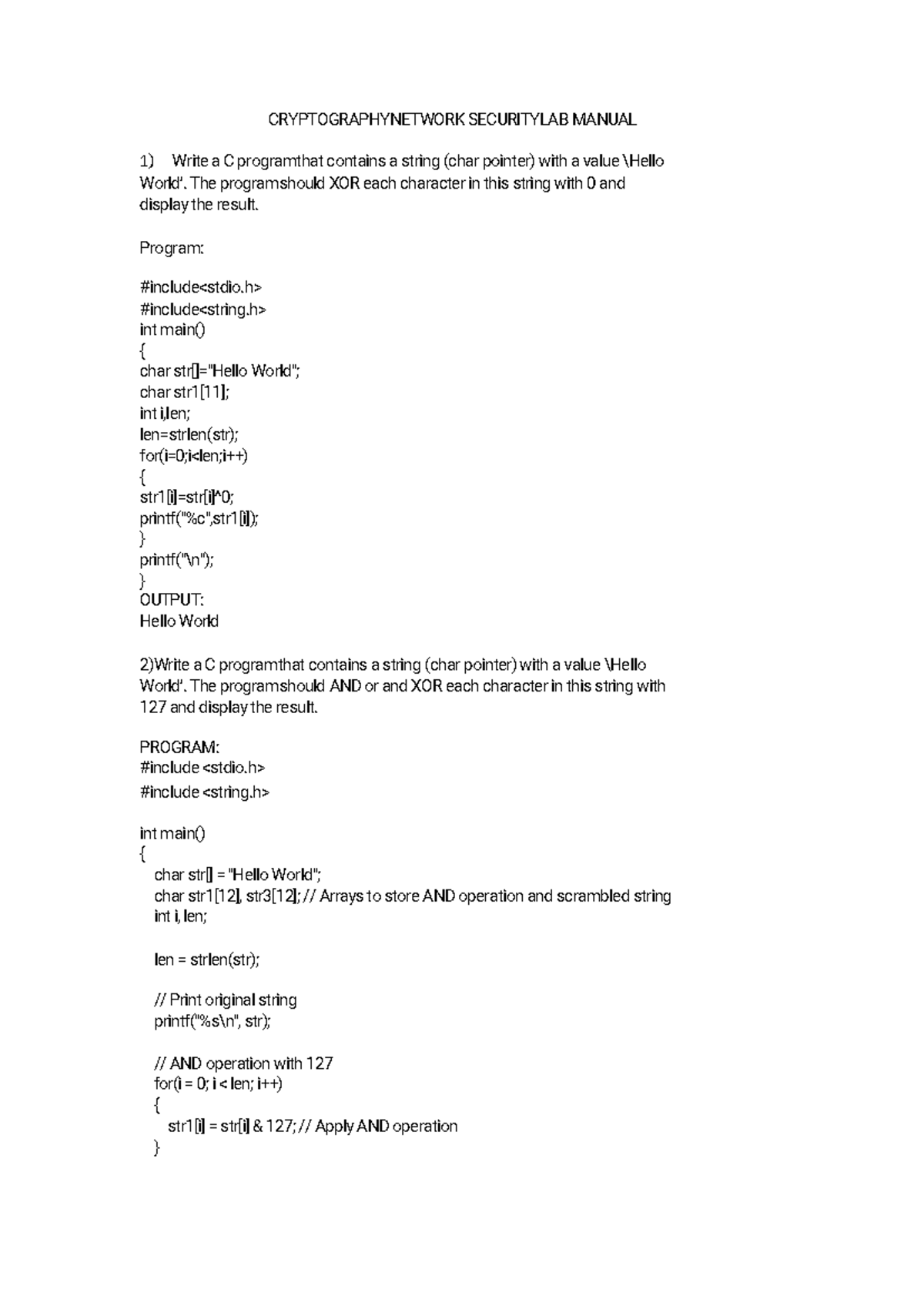 Cryptography Network Security LAB Manual: C & Java Programs for ...