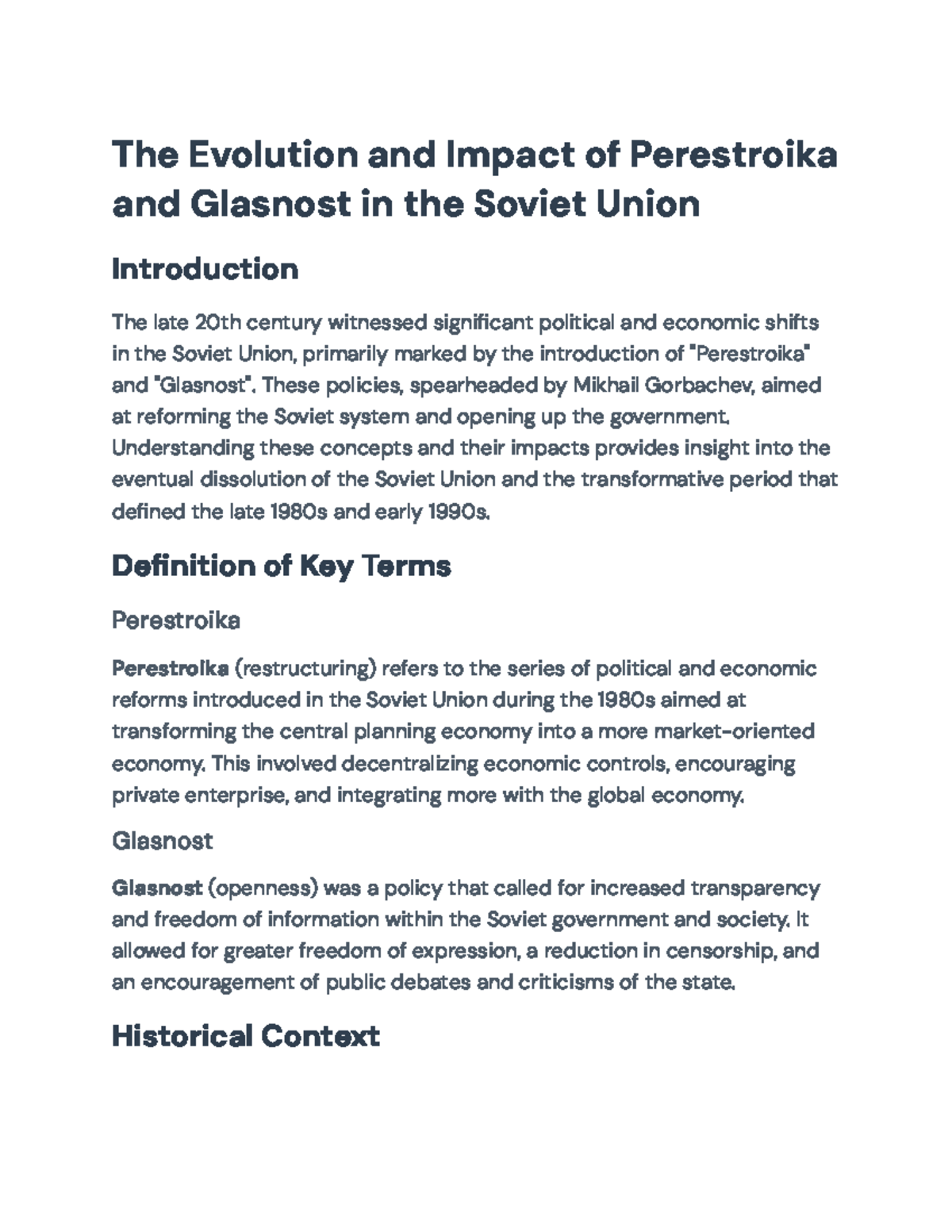 The Evolution and Impact of Perestroika and Glasnost in the Soviet ...