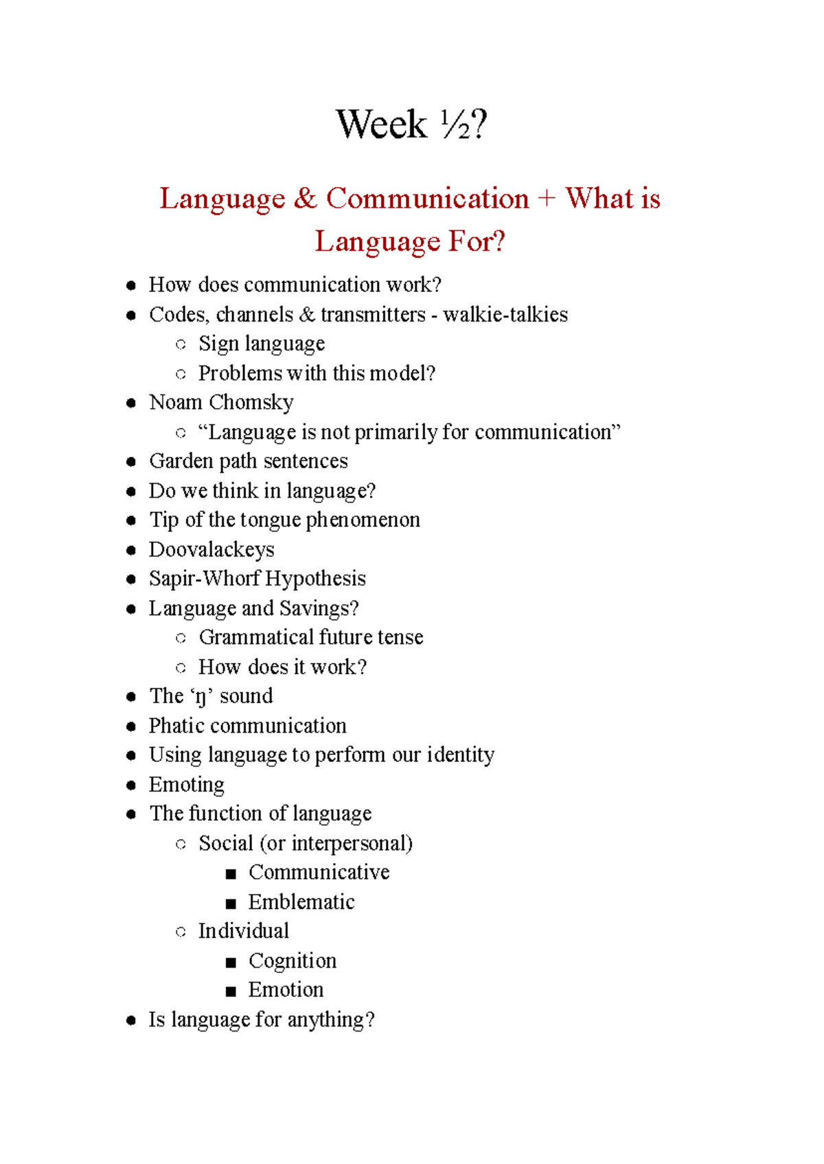 LING - Week 1-3 Language & Communication Study Highlights - Studocu