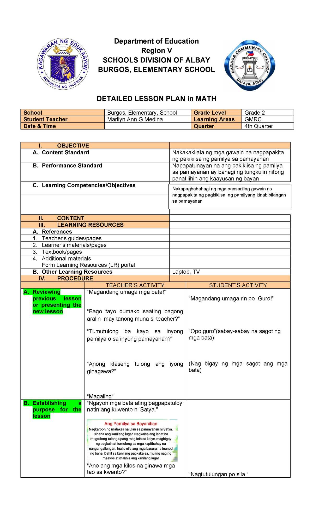 Detailed Lesson Plan for Grade 2 Math (4th Quarter) - Studocu