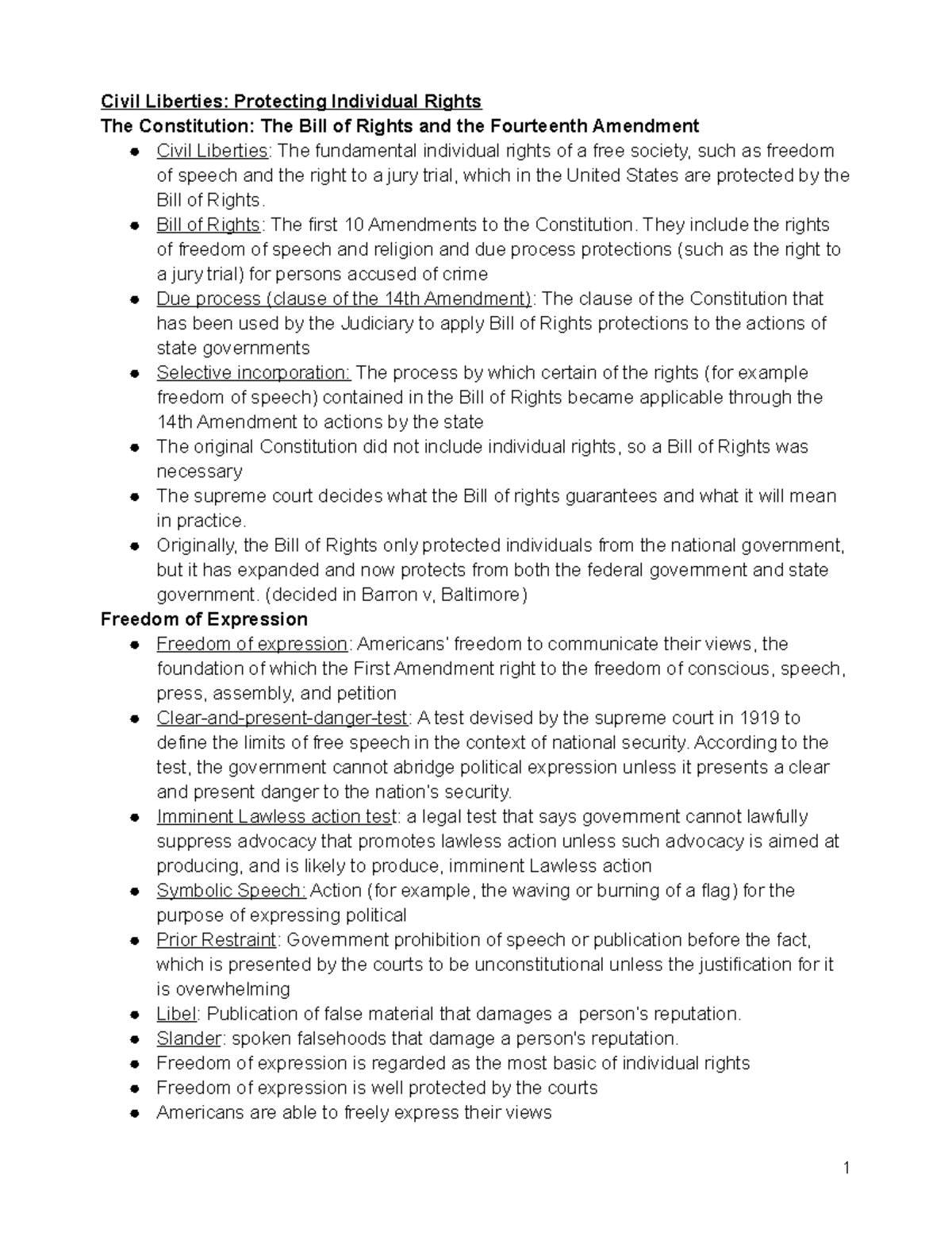 AP Gov Unit 3 Chapter Outlines - Civil Liberties: Protecting Individual ...