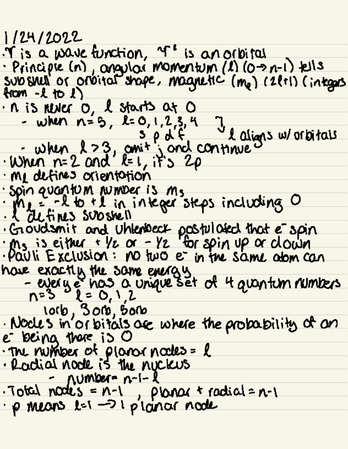 Chem 105 Wave Function & Quantum Numbers Study Notes - Studocu
