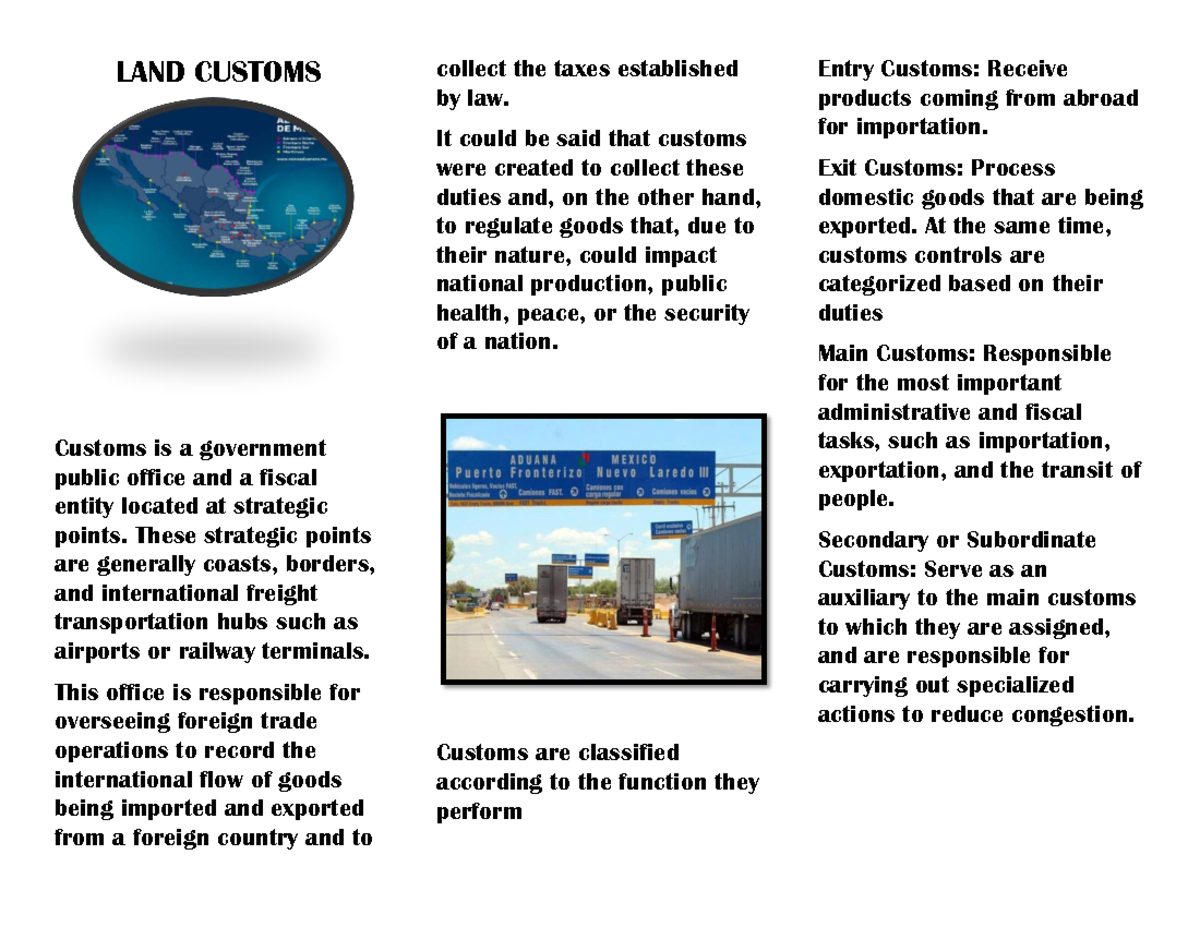 Land Customs: Overview of Duties and Functions in Tax Collection - Studocu