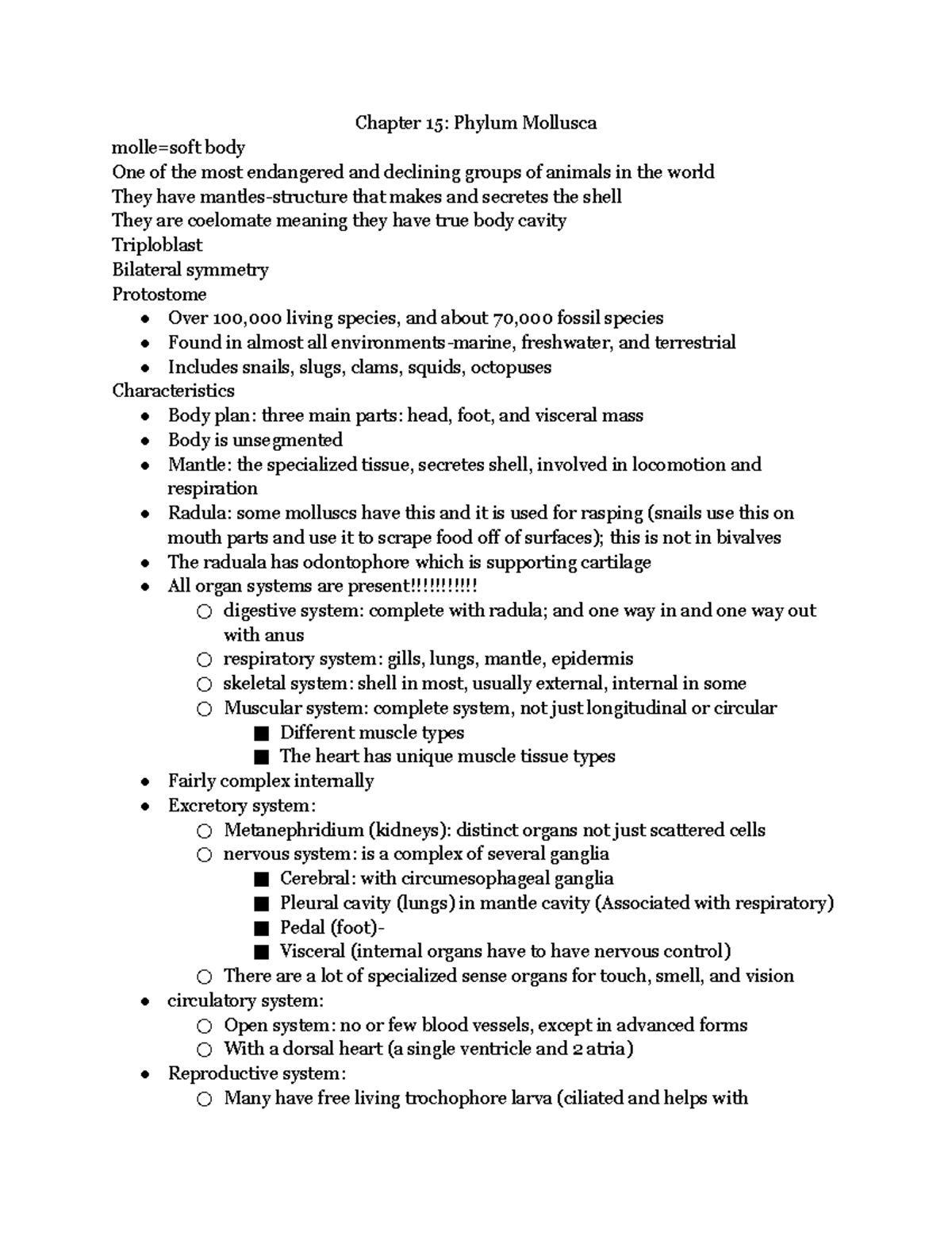 Ch 15: Phylum Mollusca Lecture Notes and Key Characteristics - Studocu