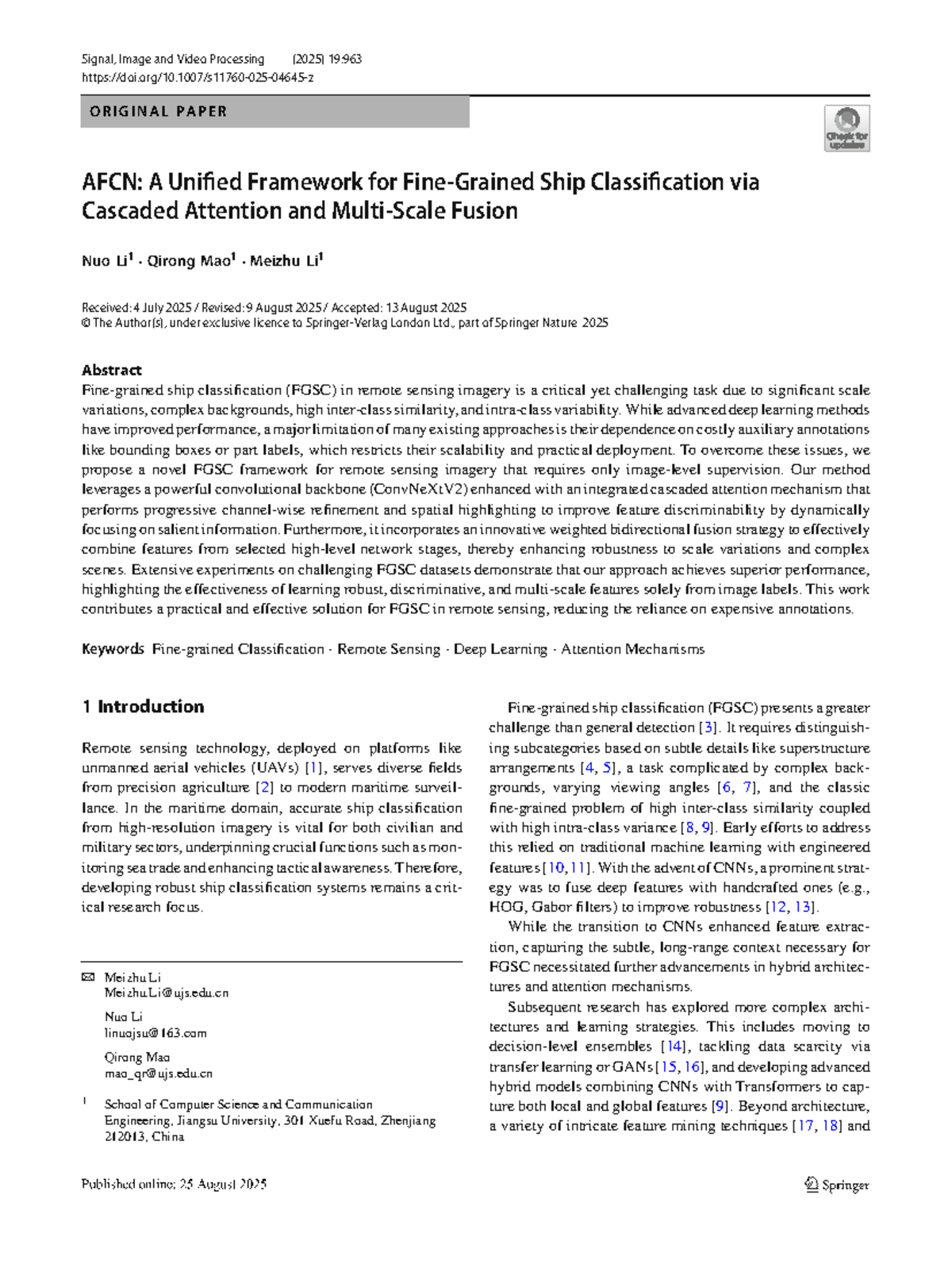 AFCN: A Novel Framework for Ship Classification in Remote Sensing ...