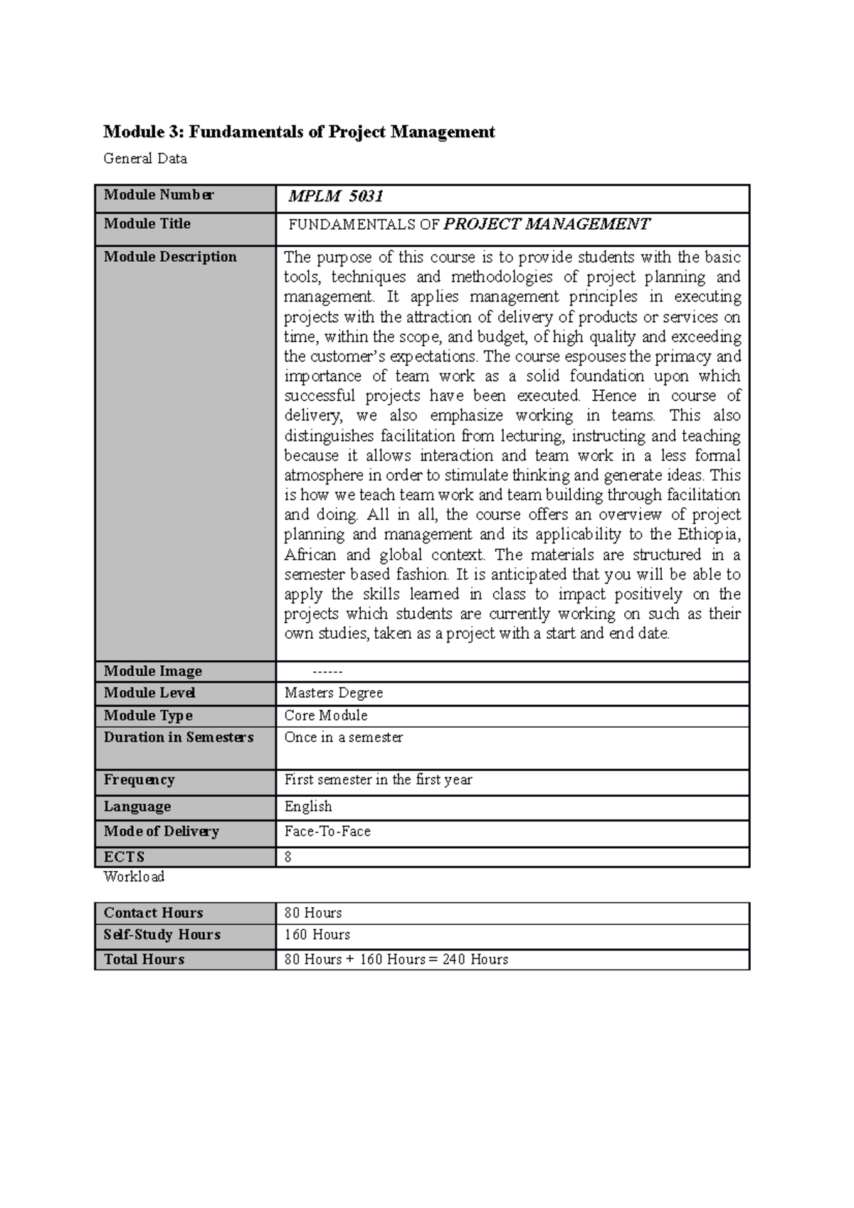 Course Outline for MPLM 5031: Fundamentals of Project Management - Studocu