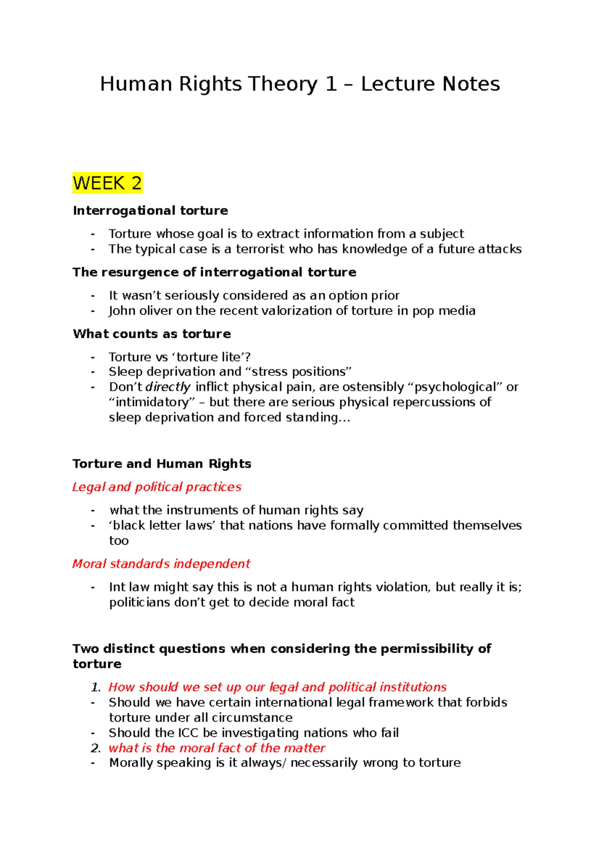 Human Rights 1 Notes - Week 1: What are Human Rights? 1) Legal Rights ...