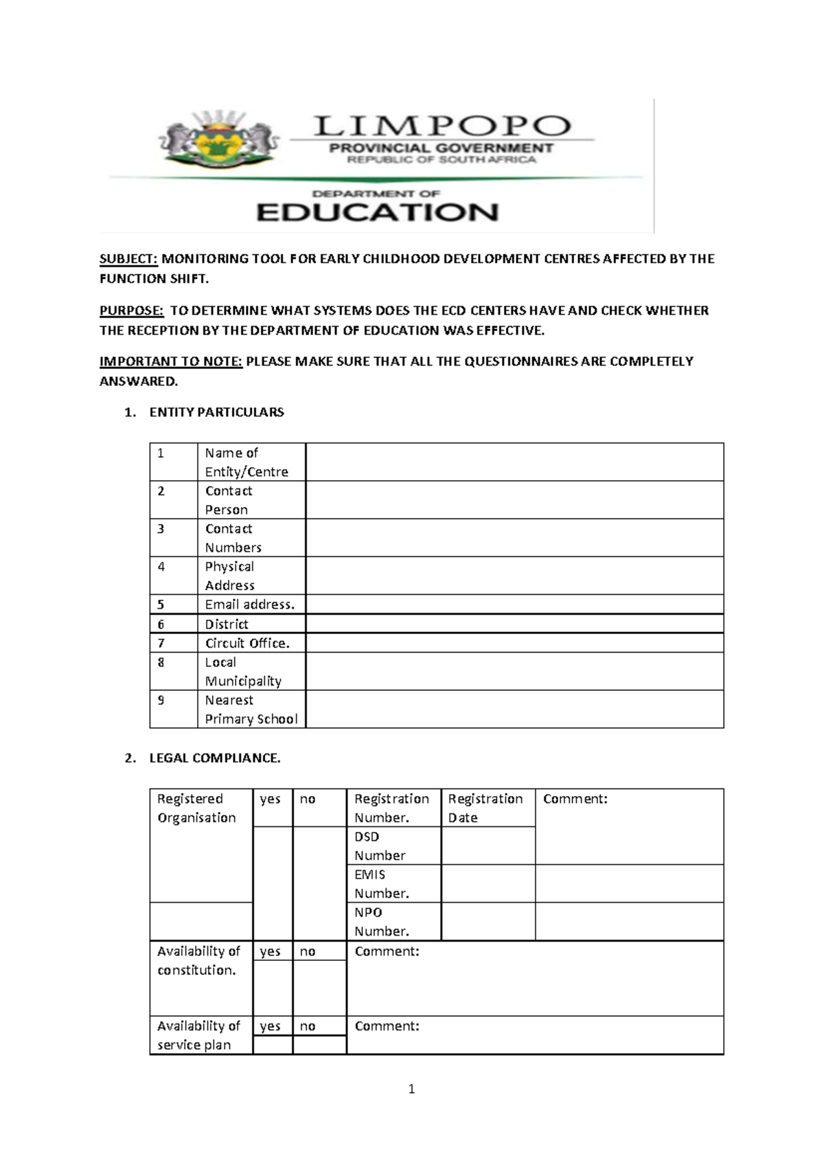 ECD Monitoring Tool: Early Childhood Development Centres Evaluation ...