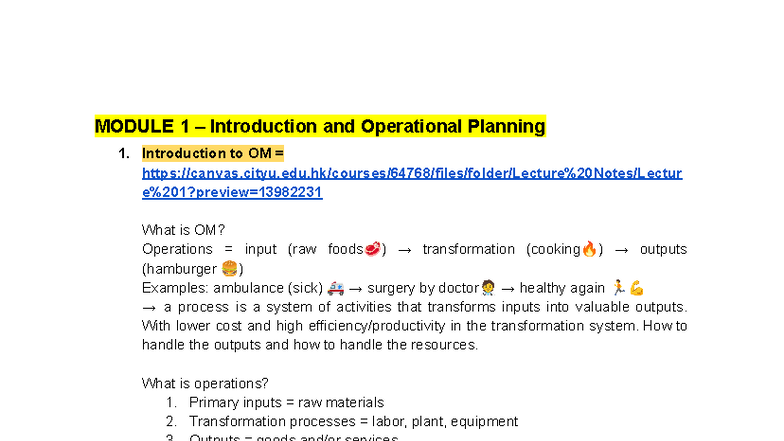 OM 101: Introduction to Operations Management and Planning - Studocu