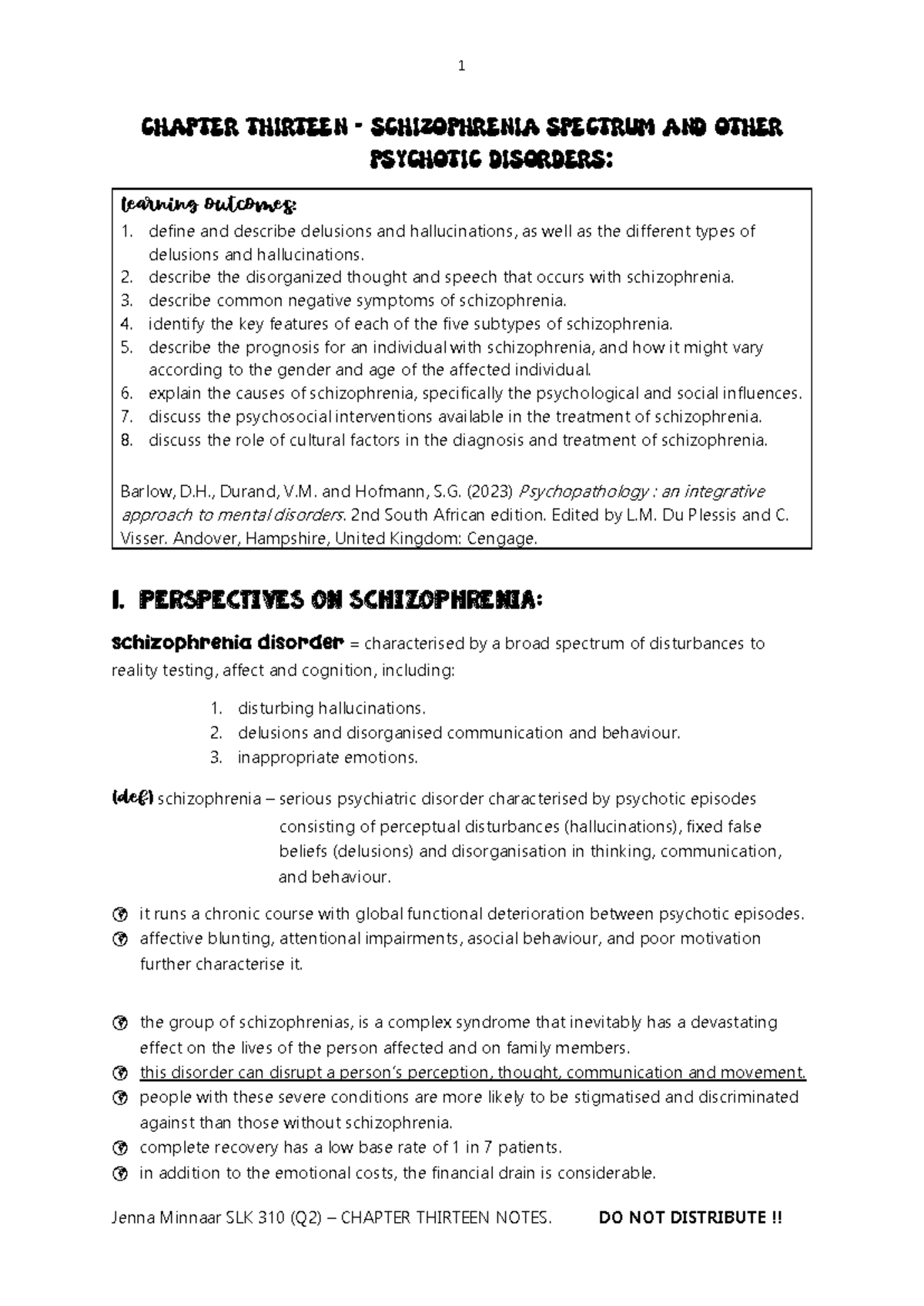 Chapter 13: Exam Notes on Schizophrenia Spectrum Disorders - Studocu
