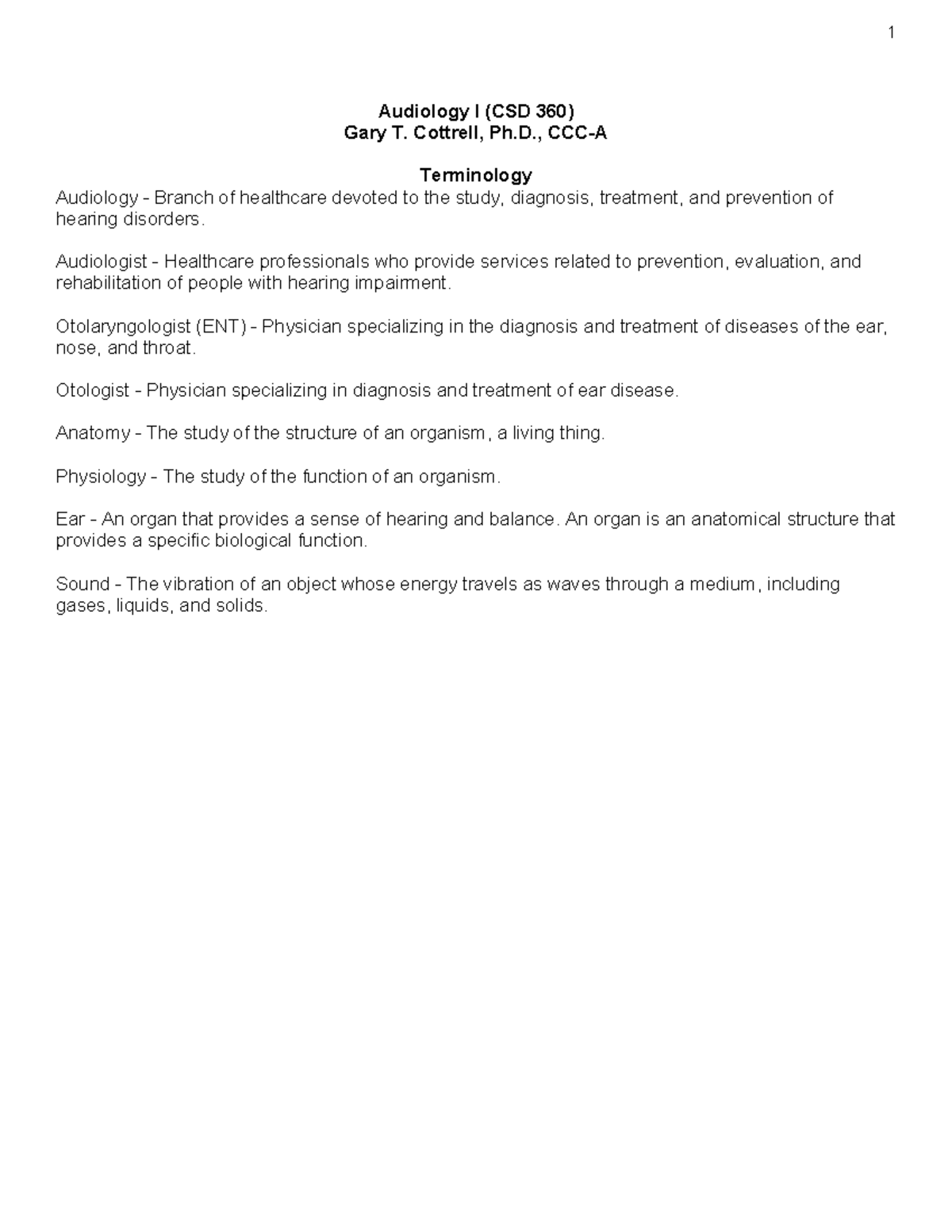 Audiology I (CSD 360) - Overview of Inner Ear Anatomy & Function - Studocu