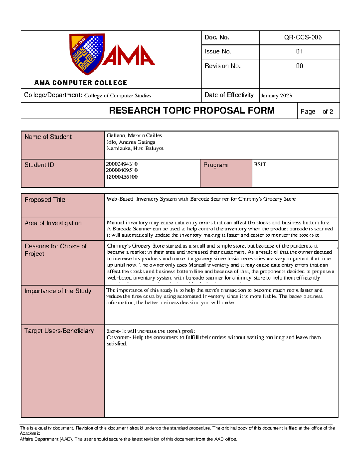 WEB-BASED MANAGEMENT SYSTEM PROPOSAL FOR ST. JOHN BERCHMANS HIGH INC ...