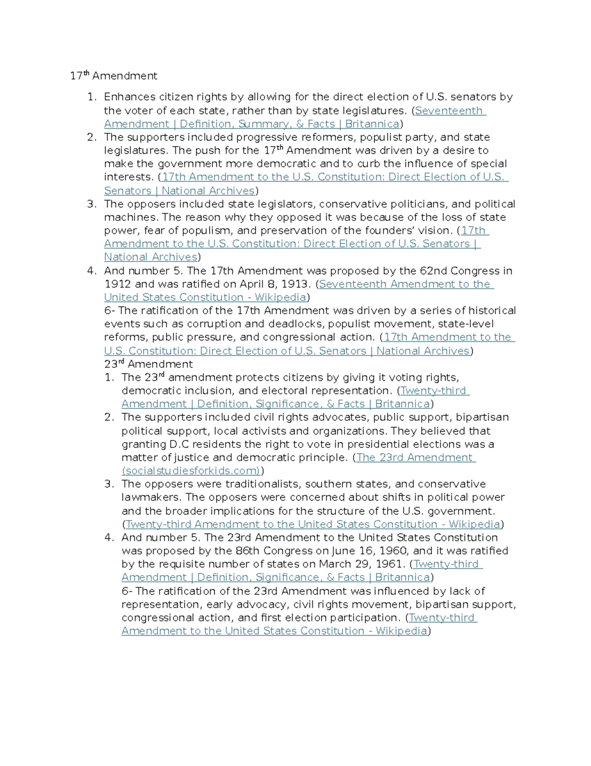 1 - class notes - 17 th Amendment 1. Enhances citizen rights by ...