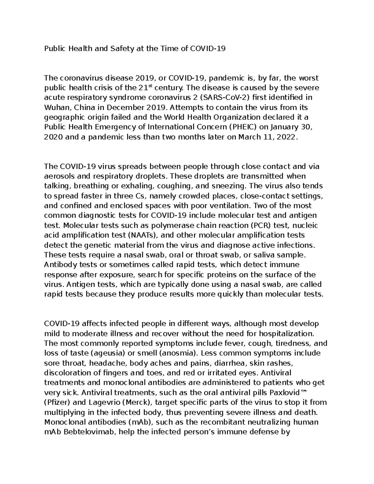 Public Health & Safety During COVID-19 Pandemic: A Comprehensive ...