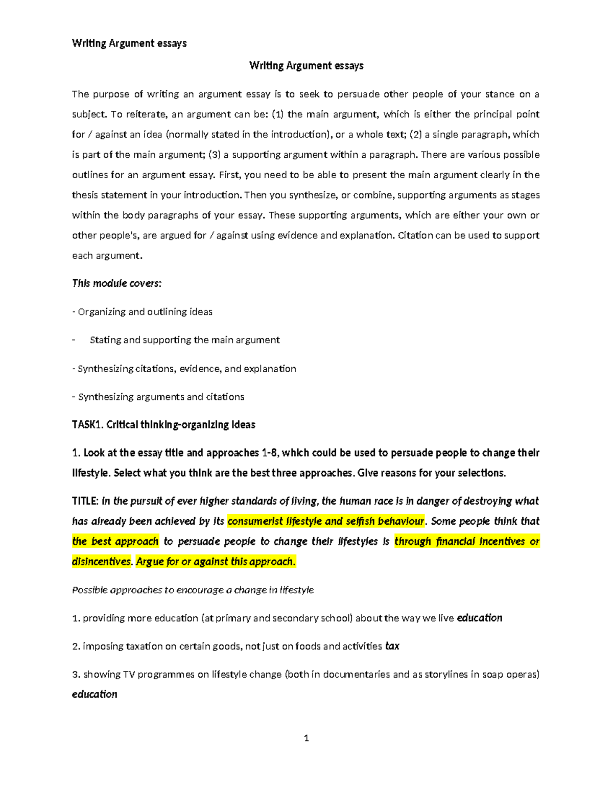 Argument Essay Writing Guide (ENG 101) - Studocu