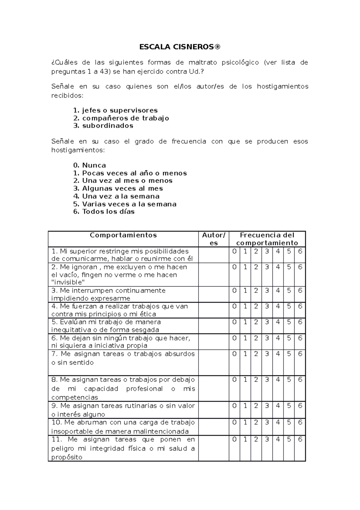 Escala Cisneros de Maltrato Psicológico: Interpretación y Corrección - Document Preview