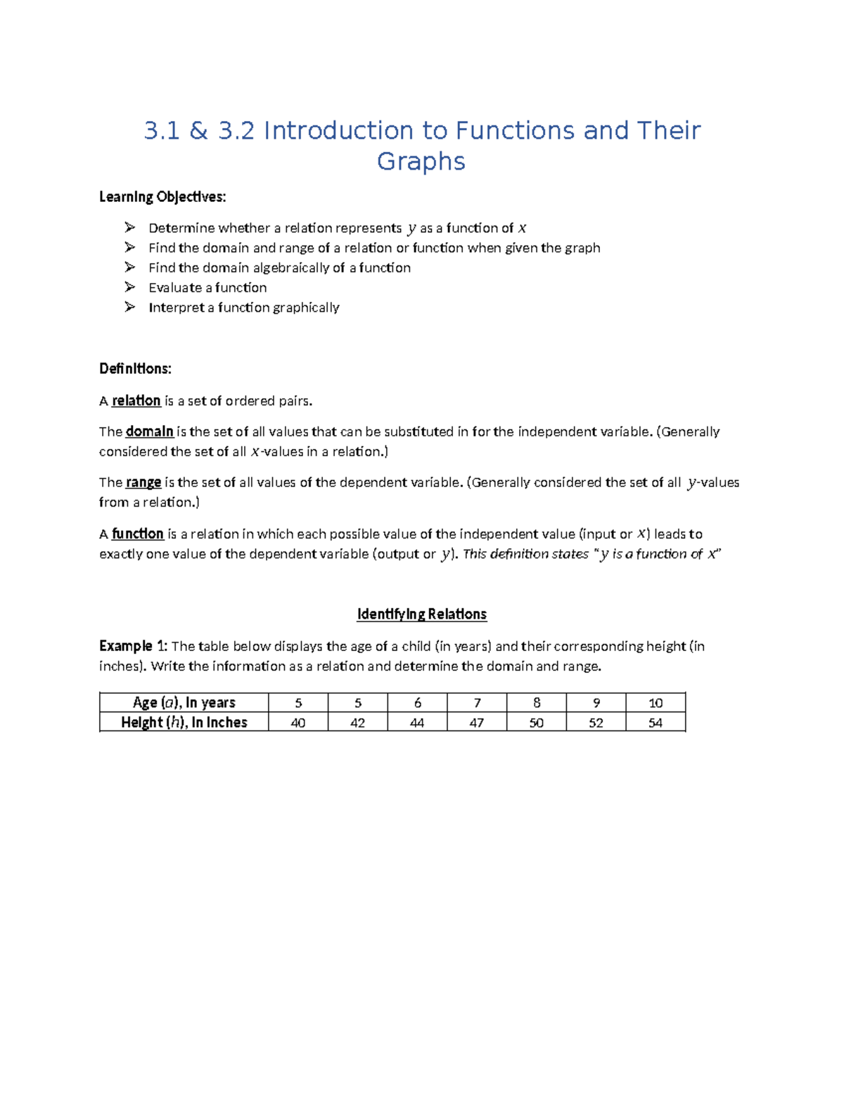 Introduction to Functions and Their Graphs: Overview & Examples (3.1, 3 ...