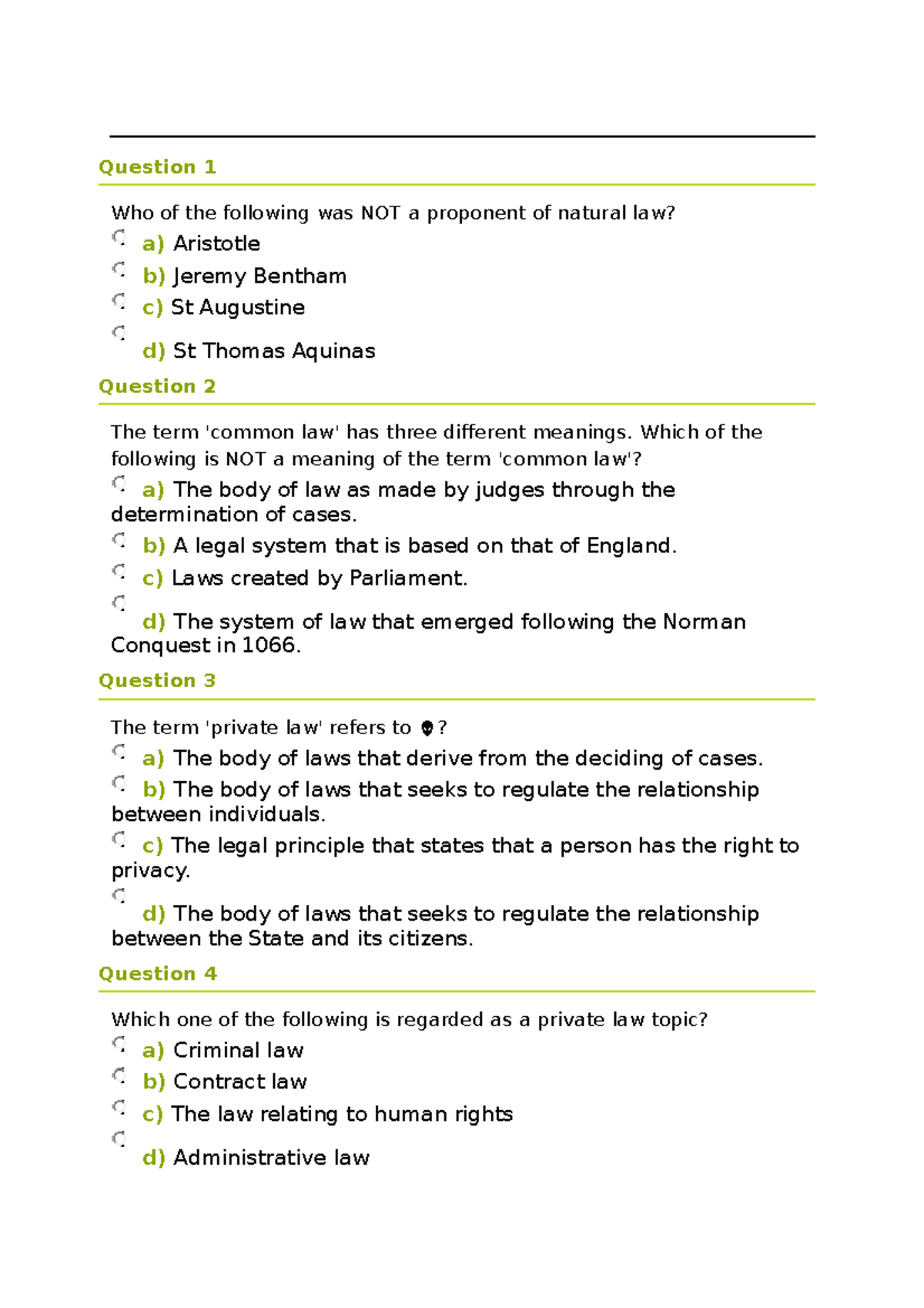 Law 101: MCQ Study Guide for Final Exam Preparation - Studocu