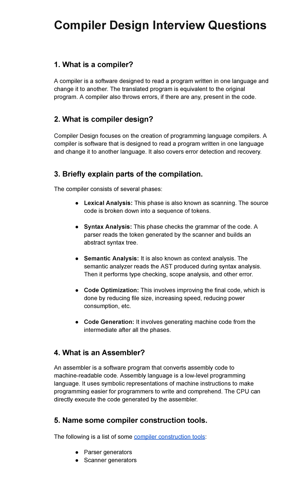 Compiler Design Overview and Key Concepts in CS 101 - Studocu