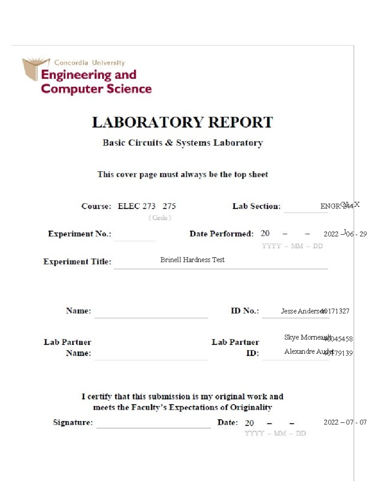 Lab report 1 Jesse Anderson 40171327 - 40045458 40179139 Skye Morneault ...