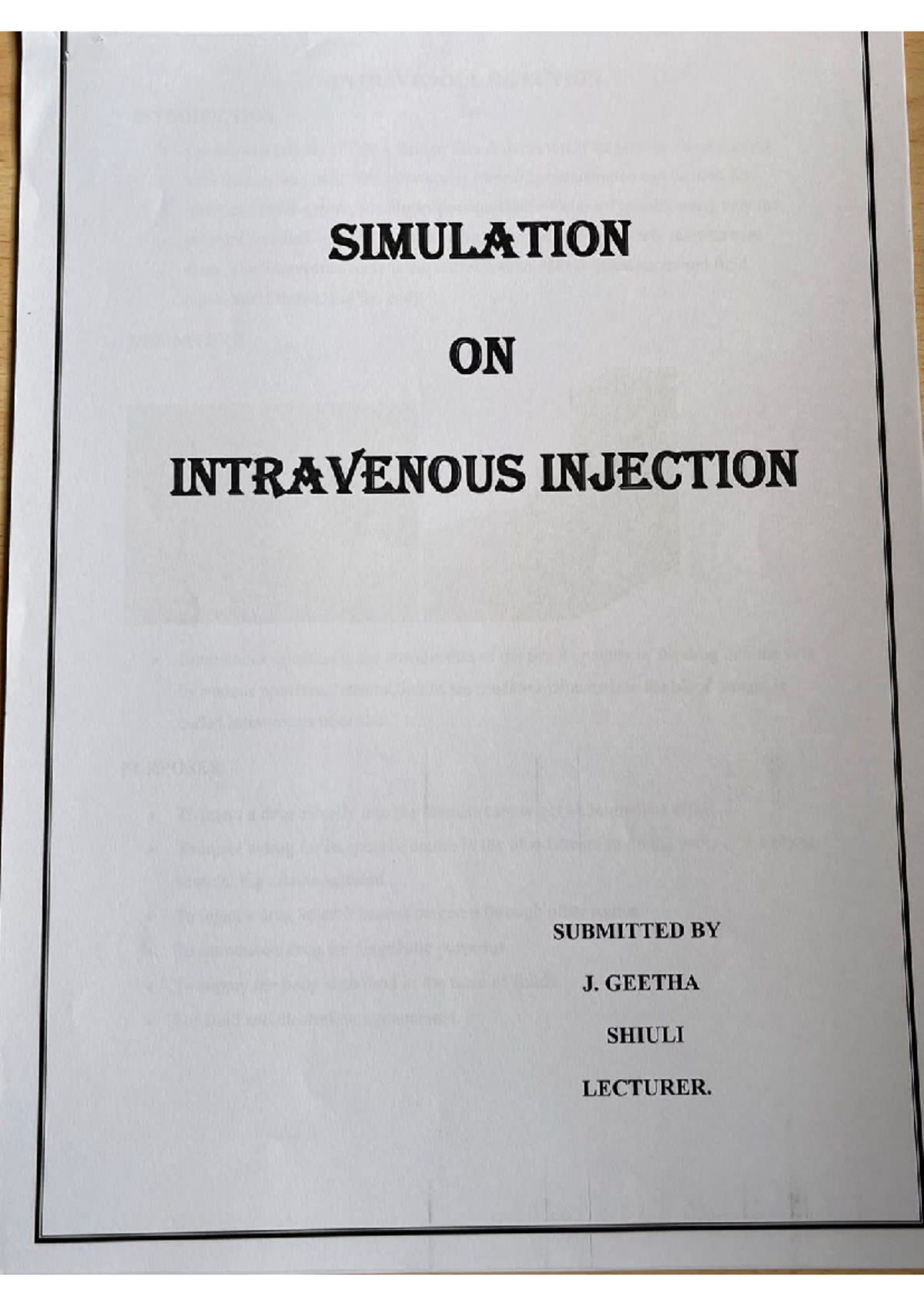 Intravenous injection - SIMULATION ON INTRAVENOUS INJECTION SUBMITTED J ...