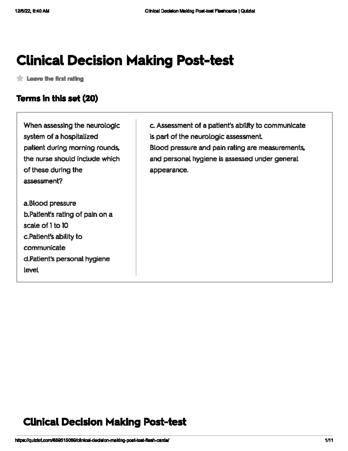 Clinical Decision Making Post Test Insights and Reflections - Studocu